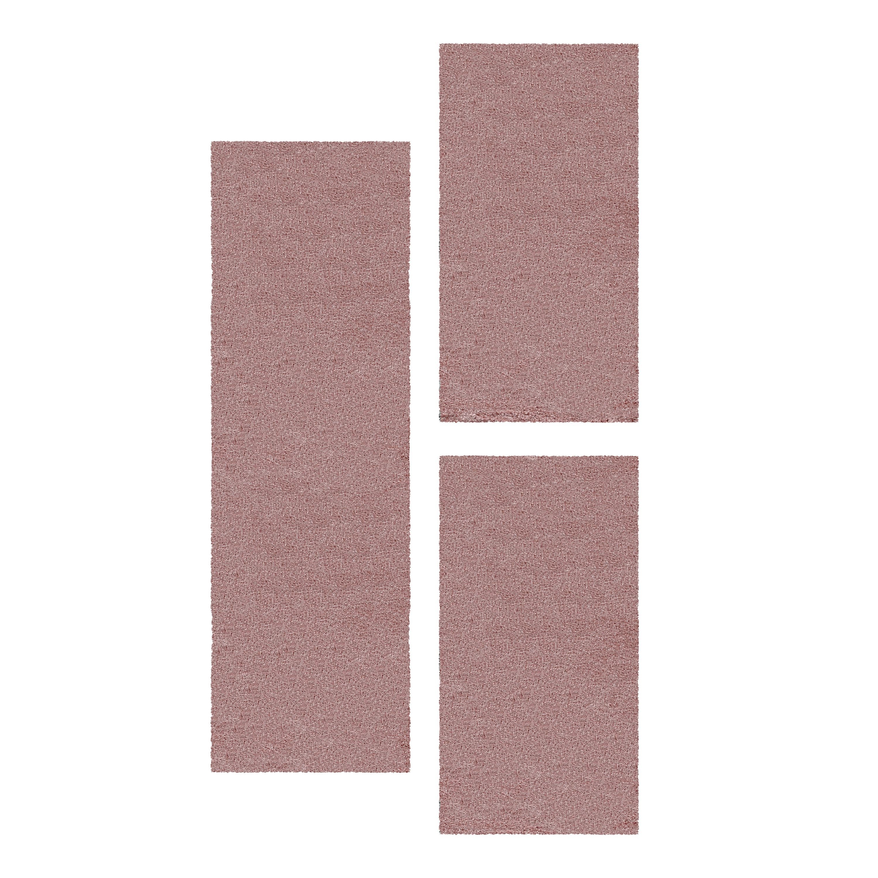 Villa Möbel Hochflor-Bettumrandung Unicolor - Einfarbig, Höhe 30 mm, (3-tlg), Teppich Wohnzimmer Einfarbig Shaggy verschidene farben und größen