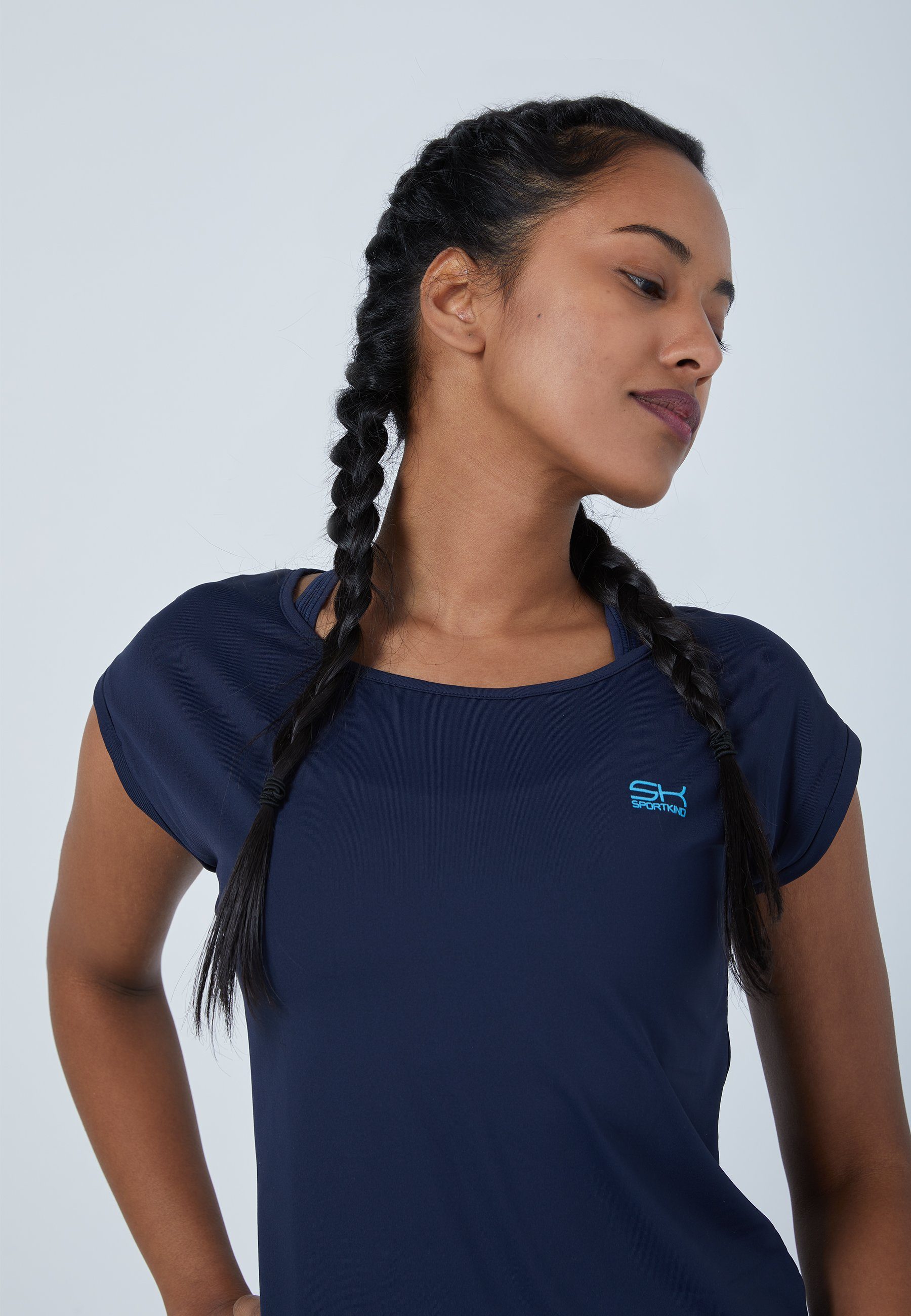 SPORTKIND Funktionsshirt Shirt Fit Tennis Damen navy blau Loose Mädchen 