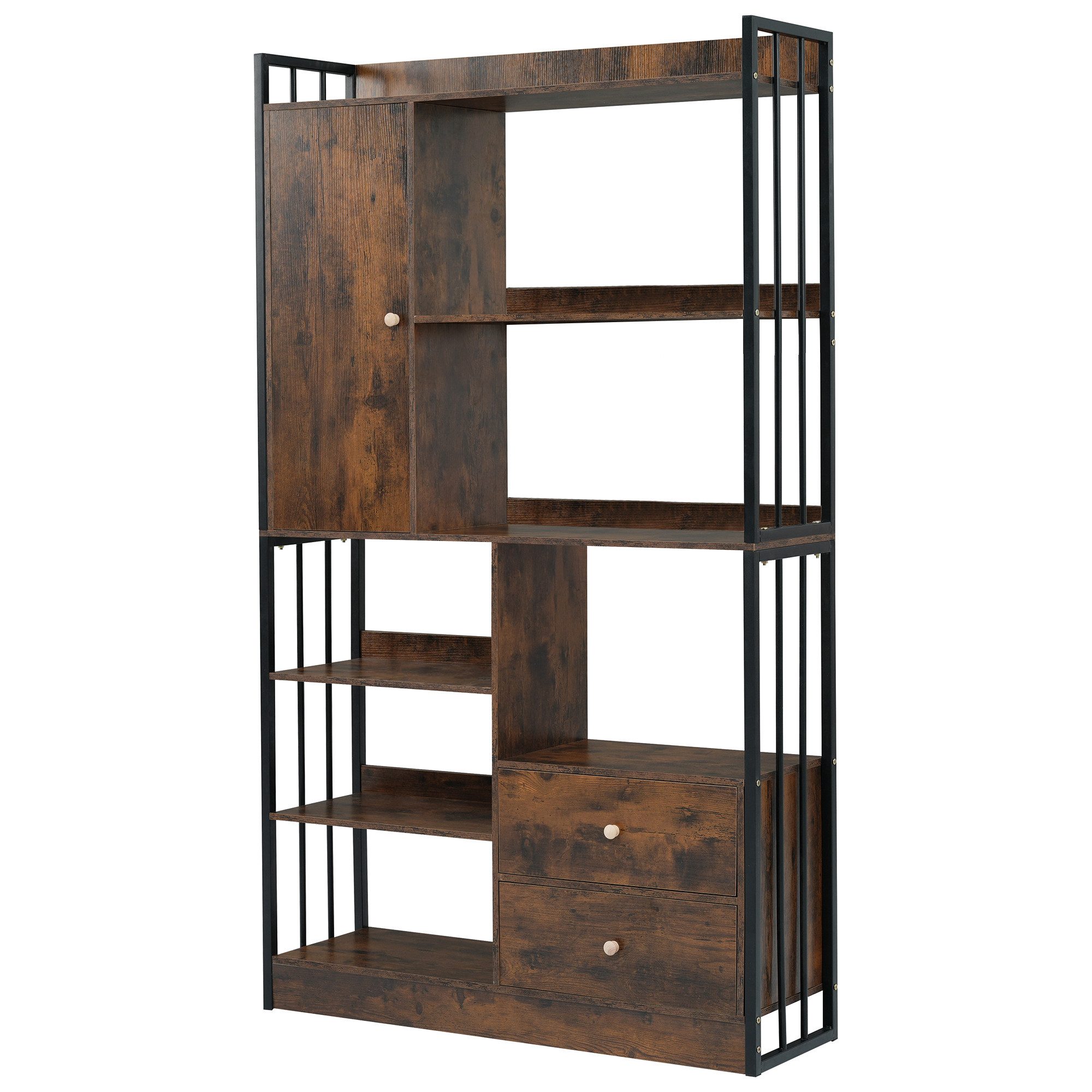 Flieks Bücherregal, 1-tlg., Standregal mit Türen und Schubladen Büroregal 100x30x173,5cm
