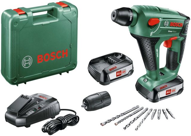 BOSCH Akku-Bohrhammer Uneo Maxx, inkl. 2 Akkus 18 V 2,5 Ah, Ladegerät, Koffer