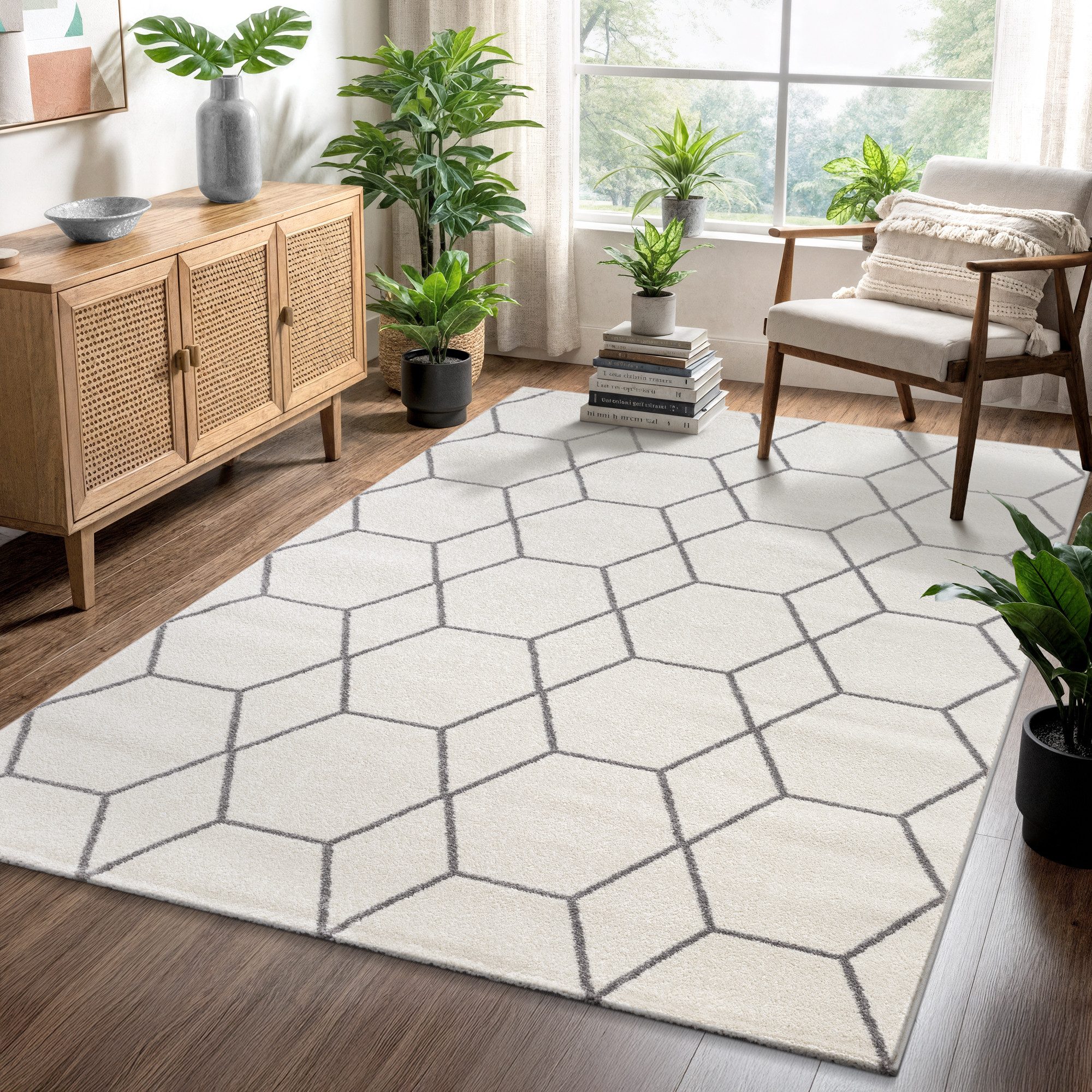 Sanat Teppich Trellis, auch als Läufer und Rund, rechteckig, Höhe: 10 mm, Kurzflor, skandi, boho, große Farbauswahl, alle Räume