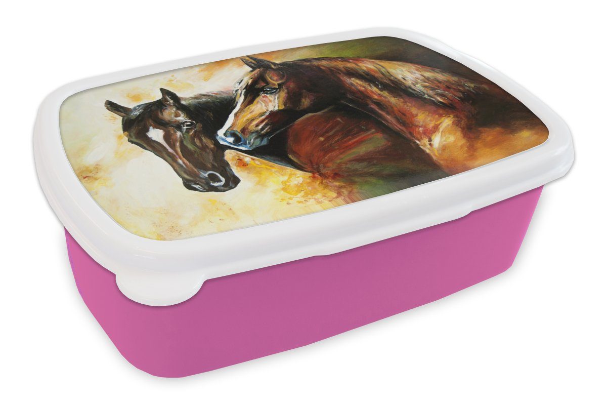 Tiere (2-tlg), Malerei Pferde Lunchbox Kinder, Kunststoff, Brotdose MuchoWow - - für Snackbox, Brotbox Ölgemälde, - Erwachsene, rosa Kunststoff Mädchen,