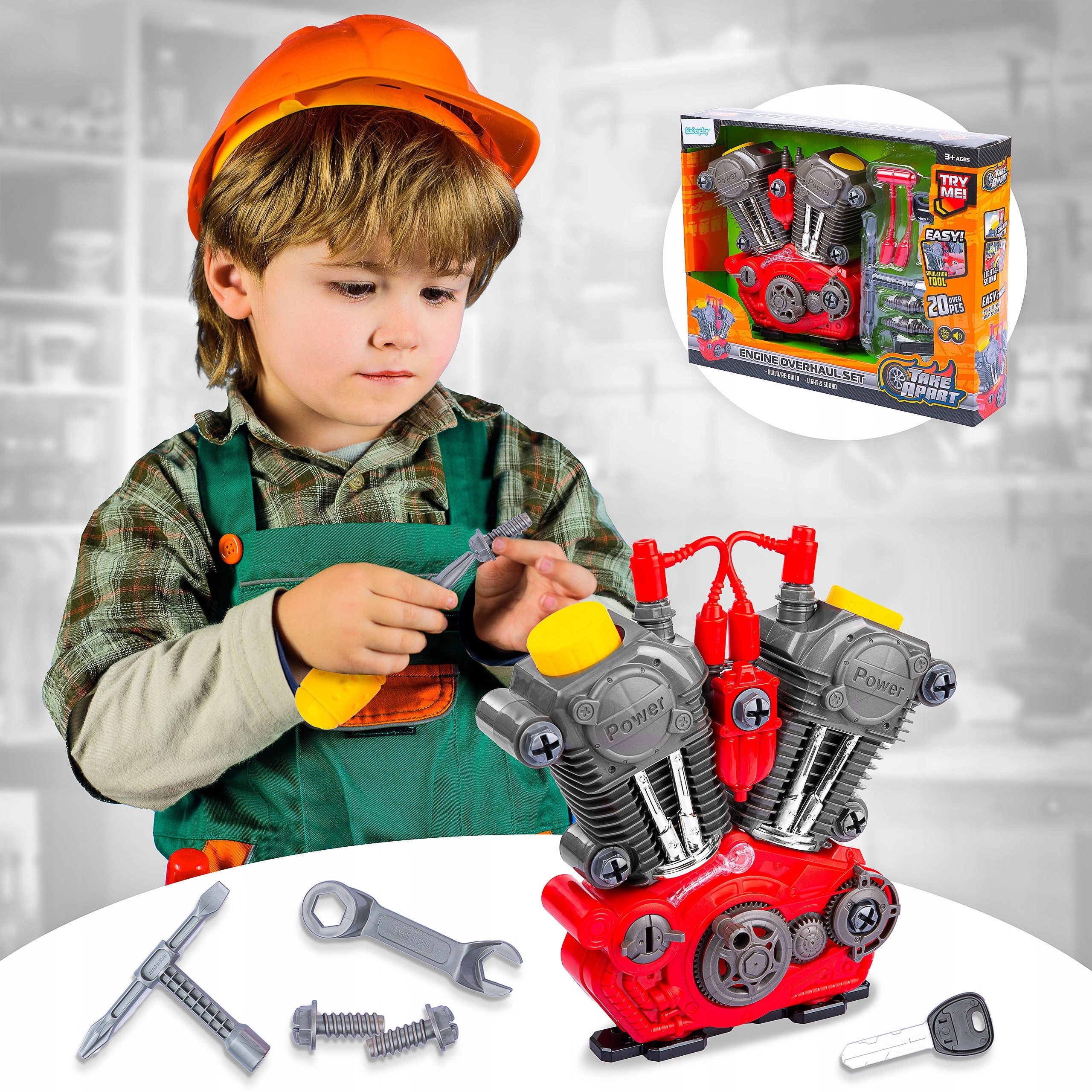 kinderplay Lernspielzeug Motorbau Spielset – Lernspielzeug Technik – Kinder ab 3 – Licht & Soun – Bild 4 von 5