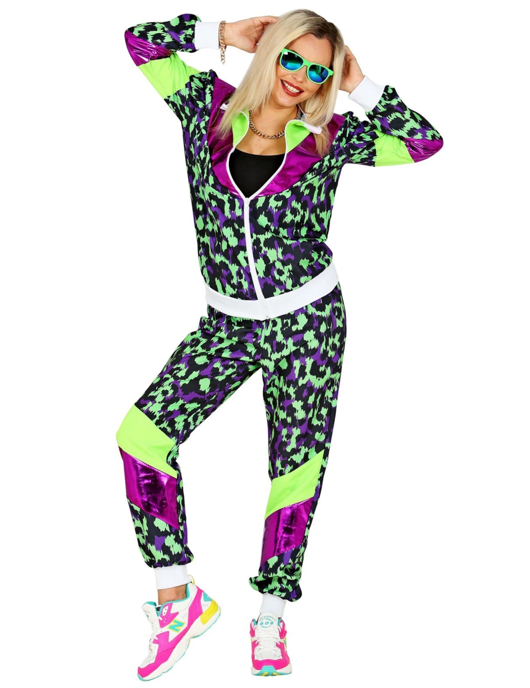 Widmann S.r.l. Kostüm Neon-Trainingsanzüge mit Leopardenprint bunt