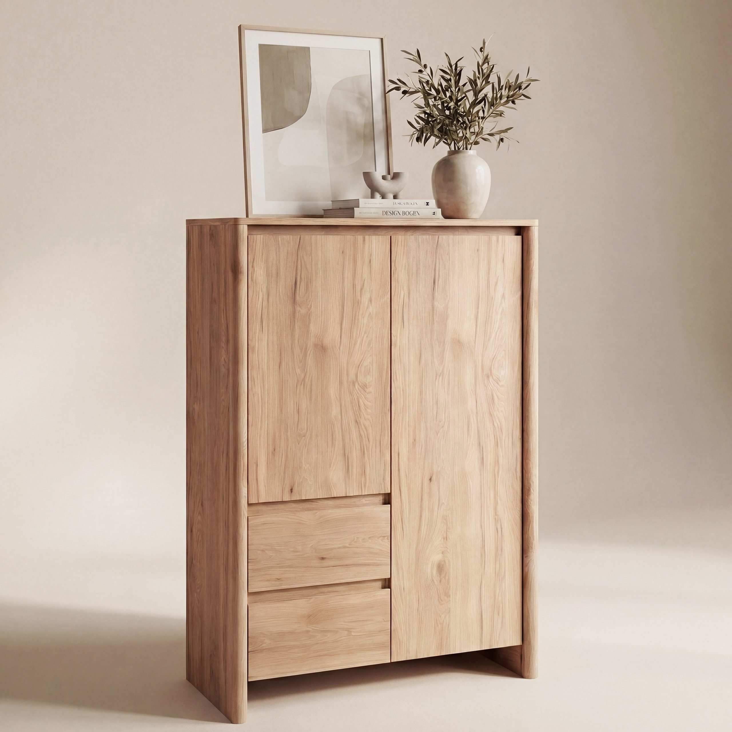 Newroom Highboard Eiche braun 86 cm, highboard wohnzimmer wildeiche braun push-to-open hochschrank schub...