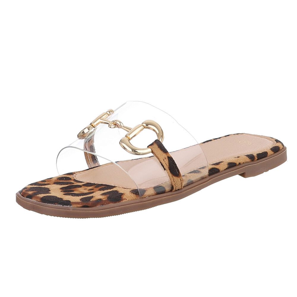 Ital-Design Elegante transparente Сандалии mit Golddetails für Damen Pantolette (89542686) Blockabsatz Pantoletten in Beige