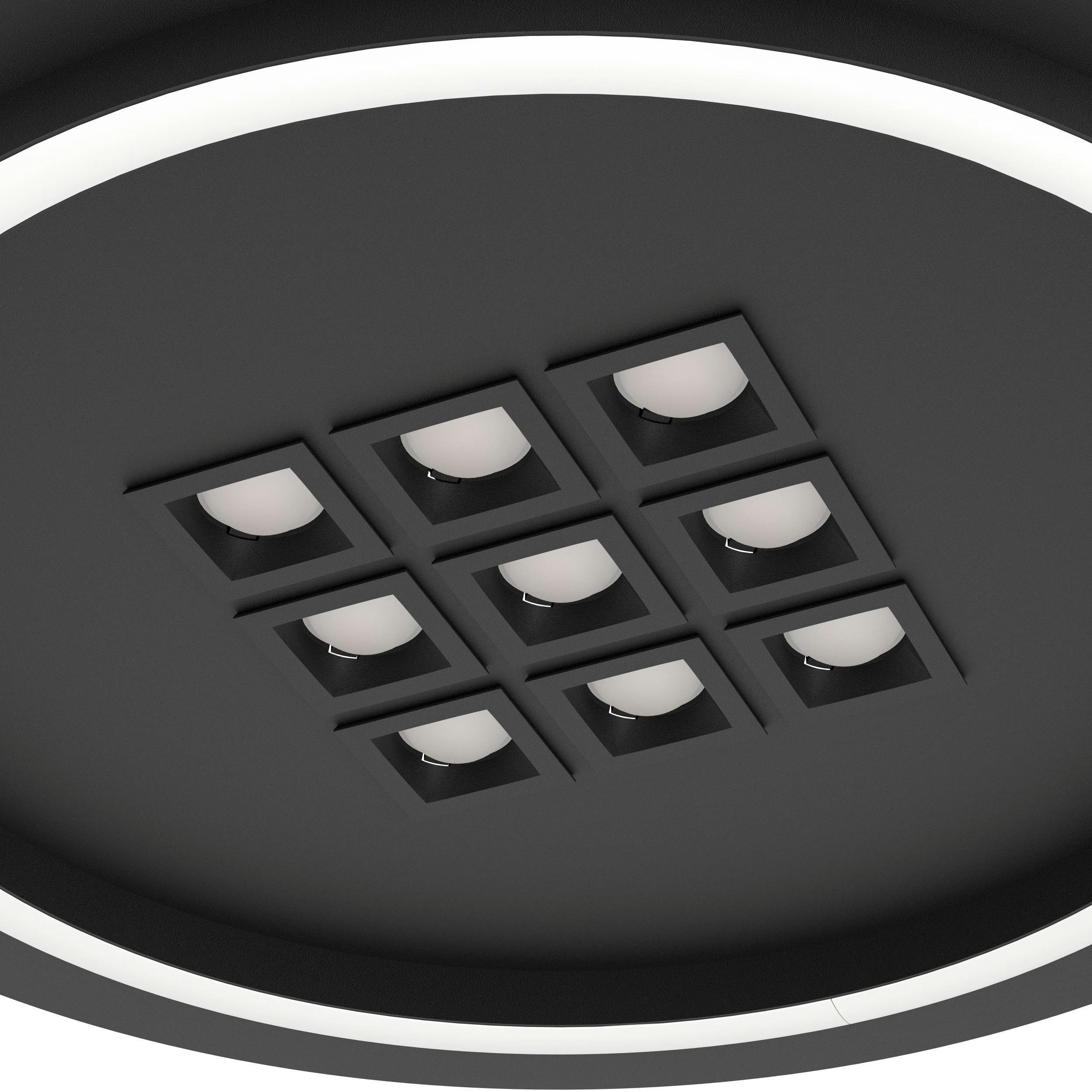 EGLO Deckenleuchte Balazote Deckenlampe rund aus Metall und Konststoff Lampe Bürolampe, CCT - über Fernbedienung, Dimmfunktion, Farbsteuerung, Farbwechsel, dimmbar über Fernbedienung, mehrere Helligkeitsstufen, LED fest integriert, Kaltweiß, Neutralweiß, Warmweiß, Wand-/Deckenleuchte - H5 x Ø38 cm - schwarz - 1X20,5W;9X0,9W inkl.