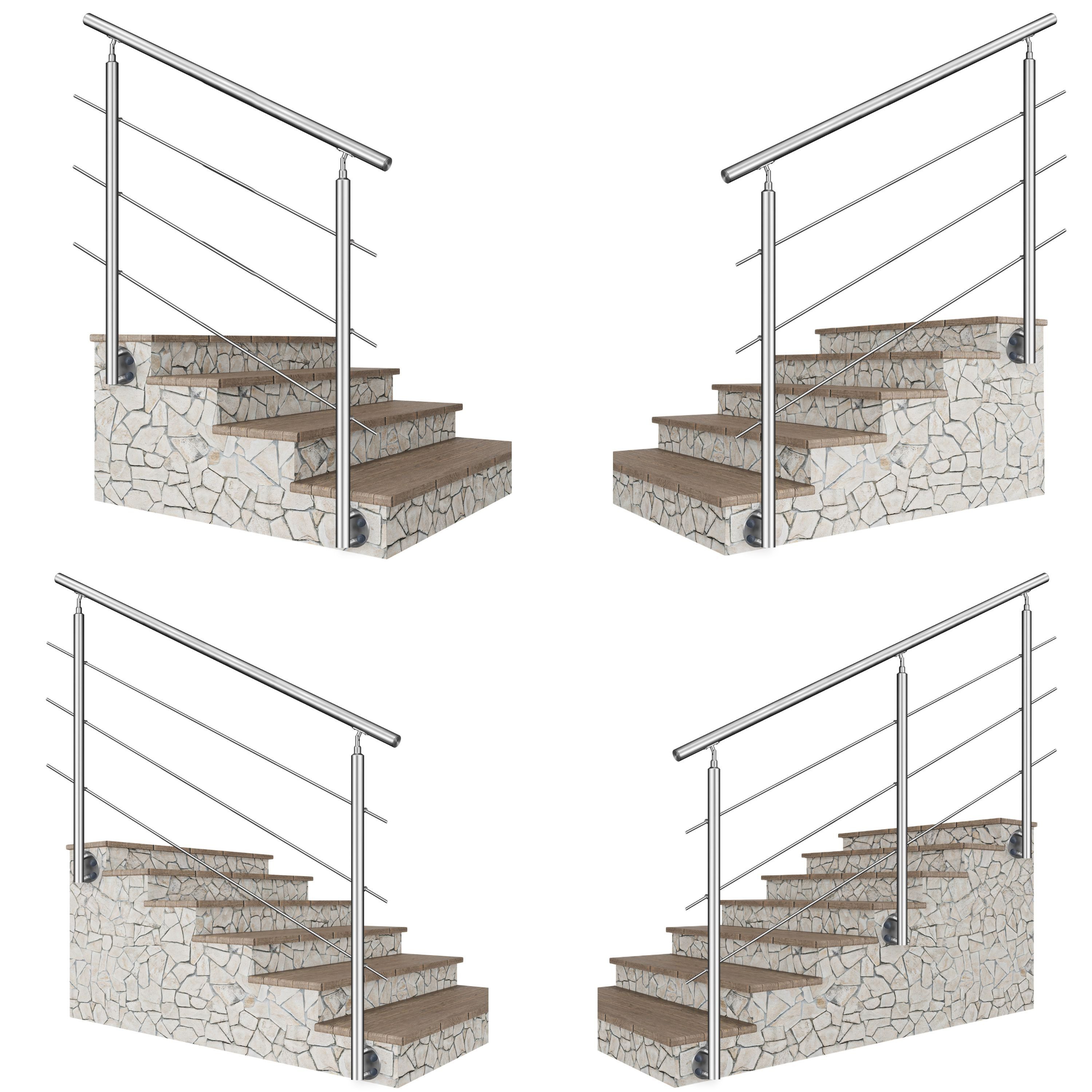 Duschparadies Treppengeländer 304 Edelstahl handlauf, Geländer,seitliche Befestigung, Innen & Außen, 100 cm Länge, Packung, 3-tlg., seitliche Montage