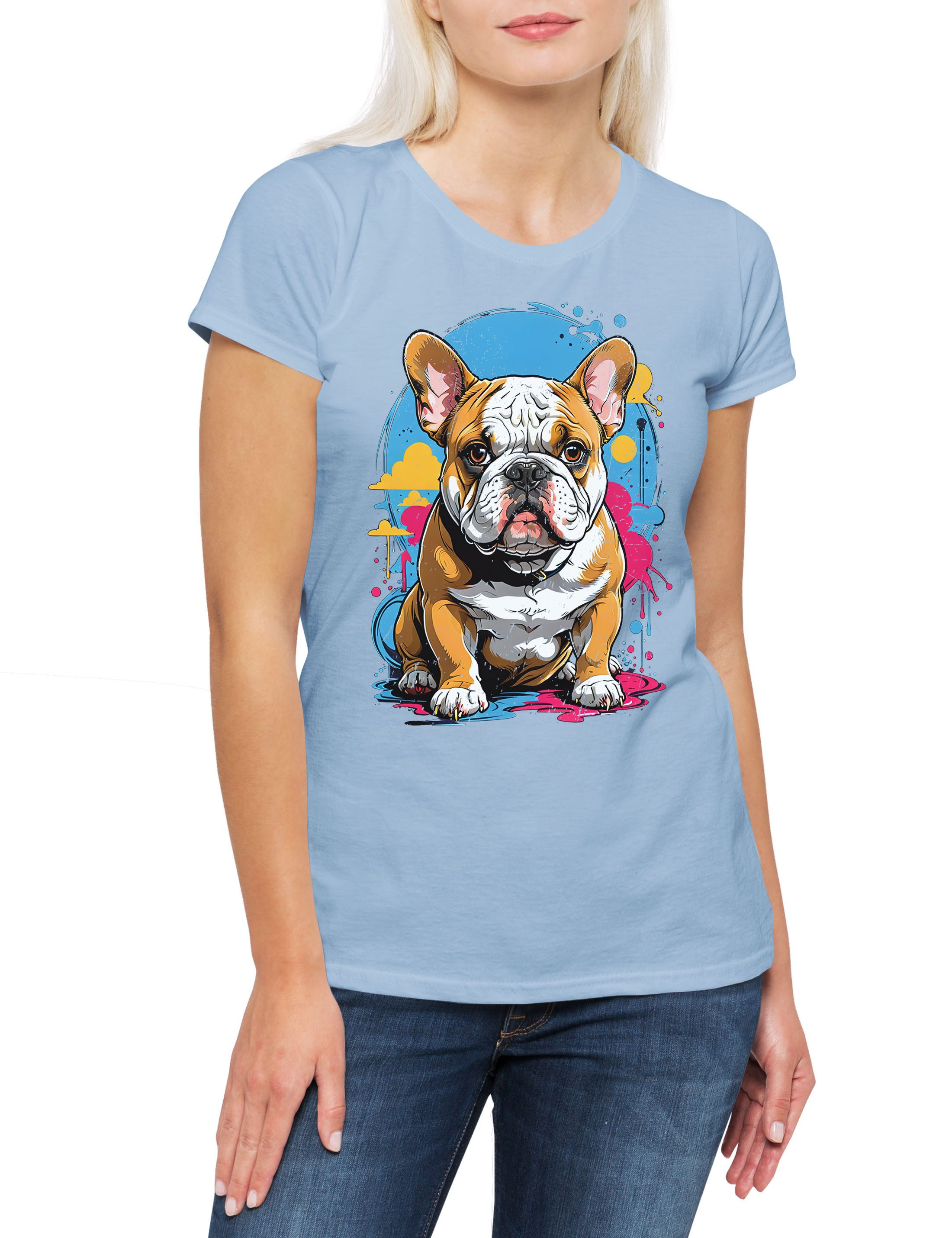 Print-Shirt Bulldog Art Damen T-Shirt Bulldogge British Dog Hund Bull Dogge