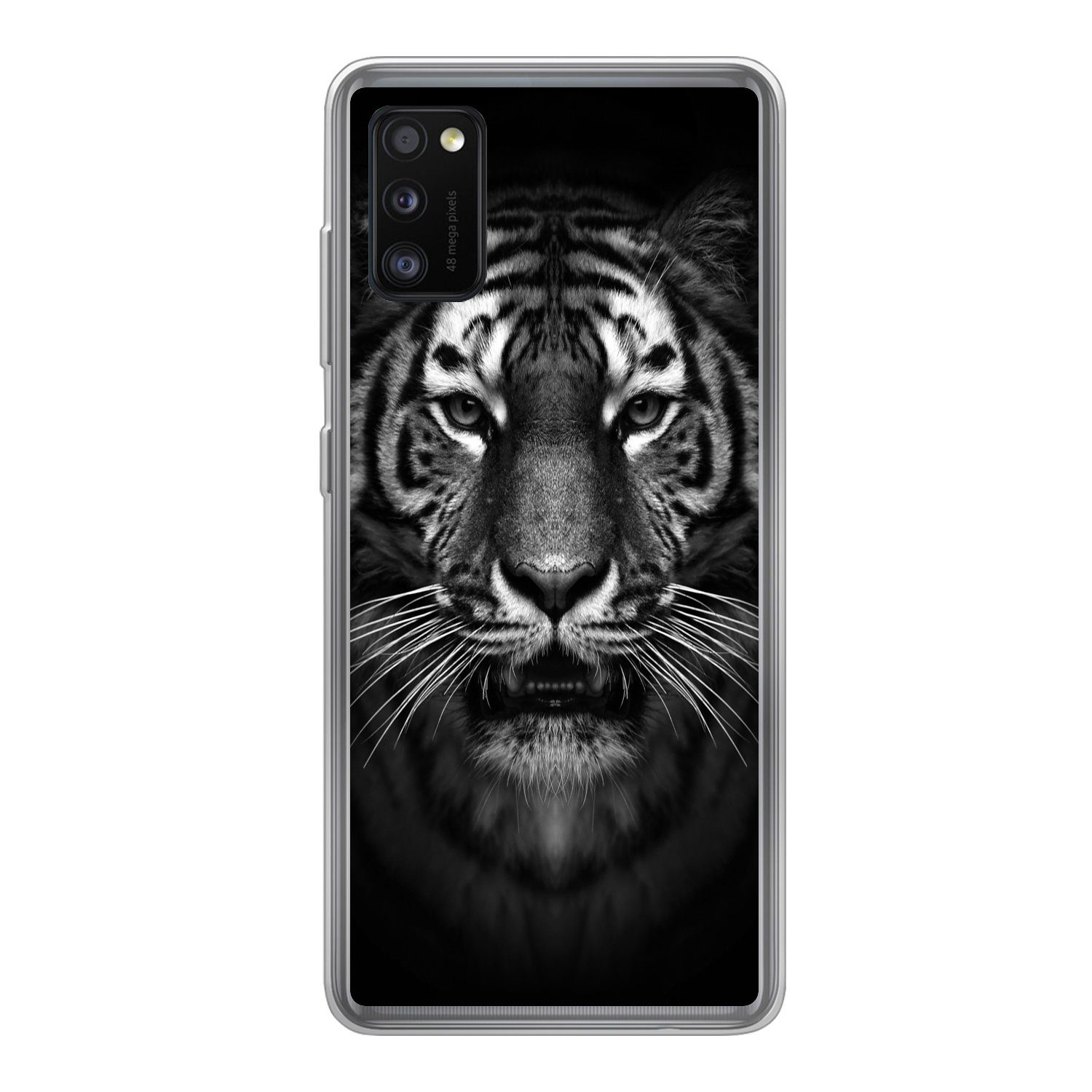 MuchoWow Handyhülle für Samsung Galaxy A41 Tiger - Tiere - Schwarz - Weiß - Porträt - Wild, Smartphone-Bumper, Print, Handy Schutzhülle Dünn