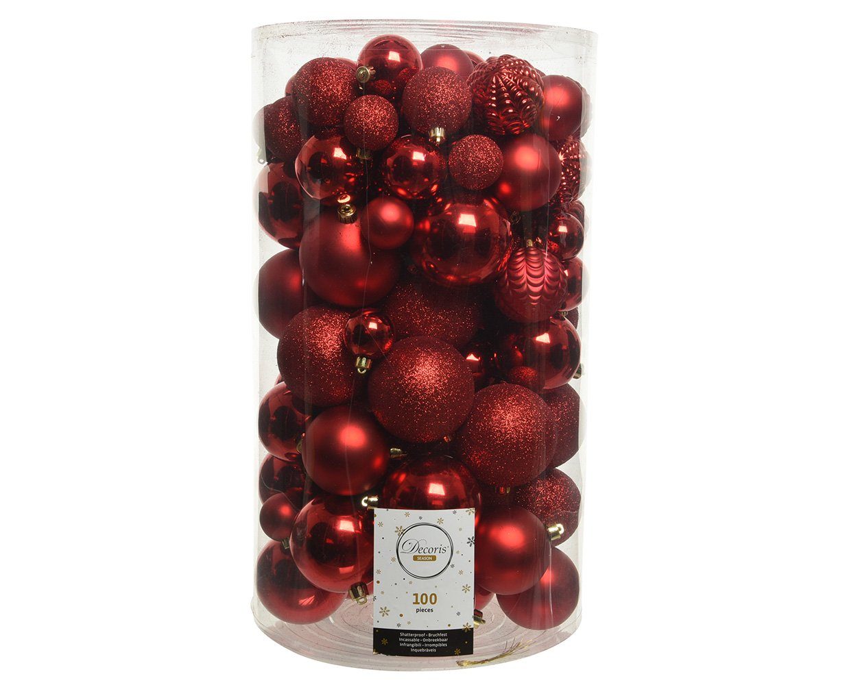 Decoris season decorations Weihnachtsbaumkugel, Weihnachtskugeln Kunststoff Mix 4-8cm weihnachtsrot, 100er Set | Weihnachtskugeln