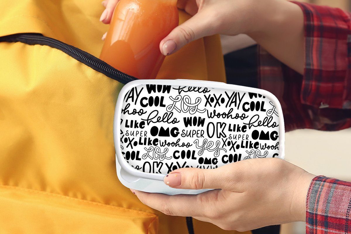 MuchoWow Lunchbox Jungs für Erwachsene, Teenager (2-tlg), Kinder und - - und Brotdose, weiß Kunststoff, - Brotbox für Muster Mädchen Zitate Briefe