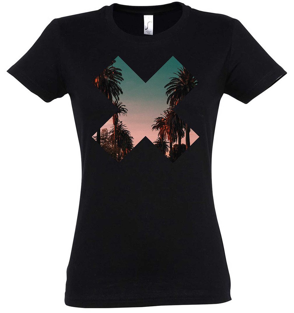 Print-Shirt California Palm Cross Damen T-Shirt LA Kalifornien Skyline Stadt City