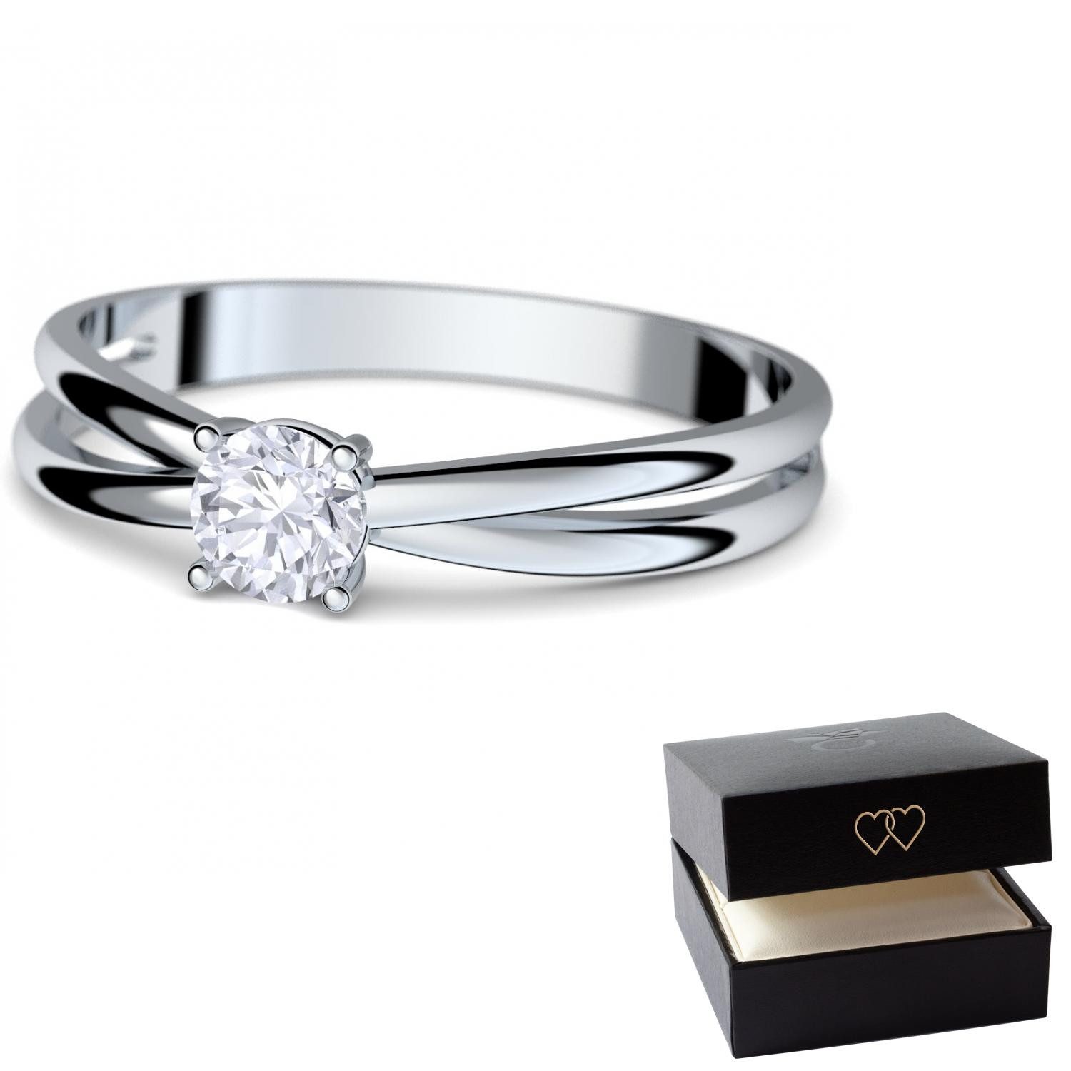Amoonic Verlobungsring Damen aus Weißgold (333) mit Zirkonia inkl. Etui mit Doppelherz Gravur (inkl. Schmucketui)