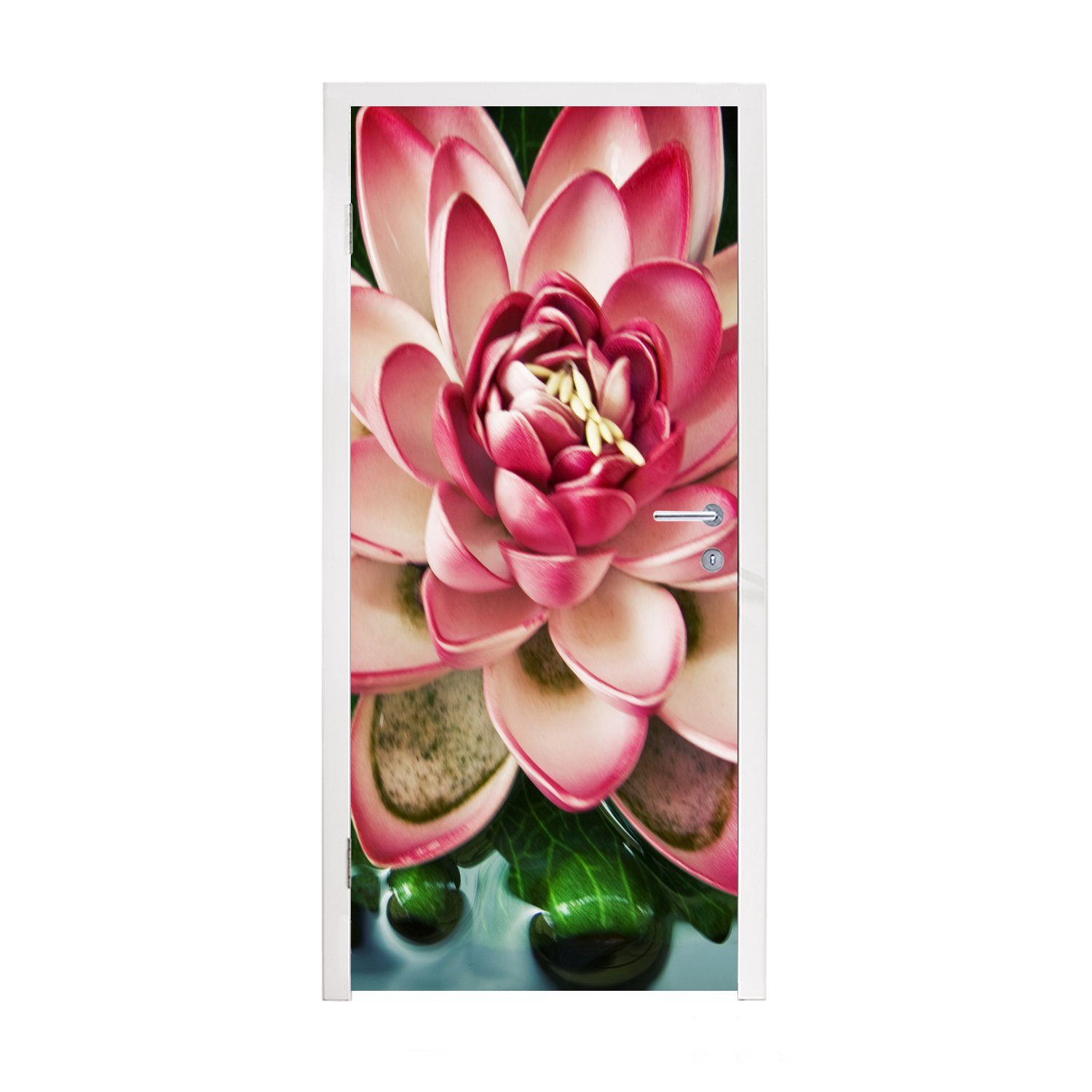 MuchoWow Türtapete Ein Koi-Karpfen mit einer rosa Blume, Matt, bedruckt, (1 St), Fototapete für Tür, Türaufkleber, 75x205 cm