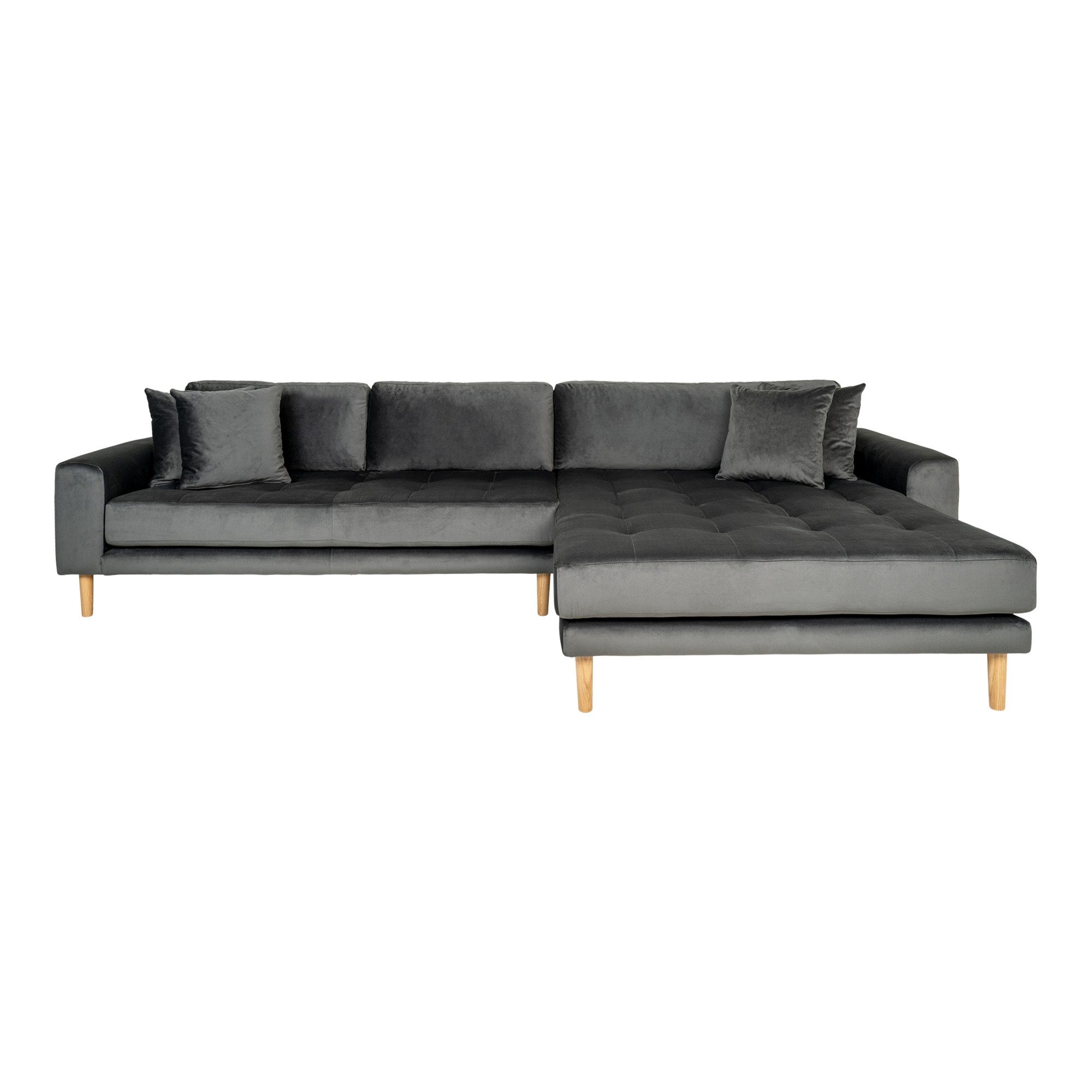 House Nordic Ecksofa in Grau, Velour - 290x76x92cm (BxHxT)