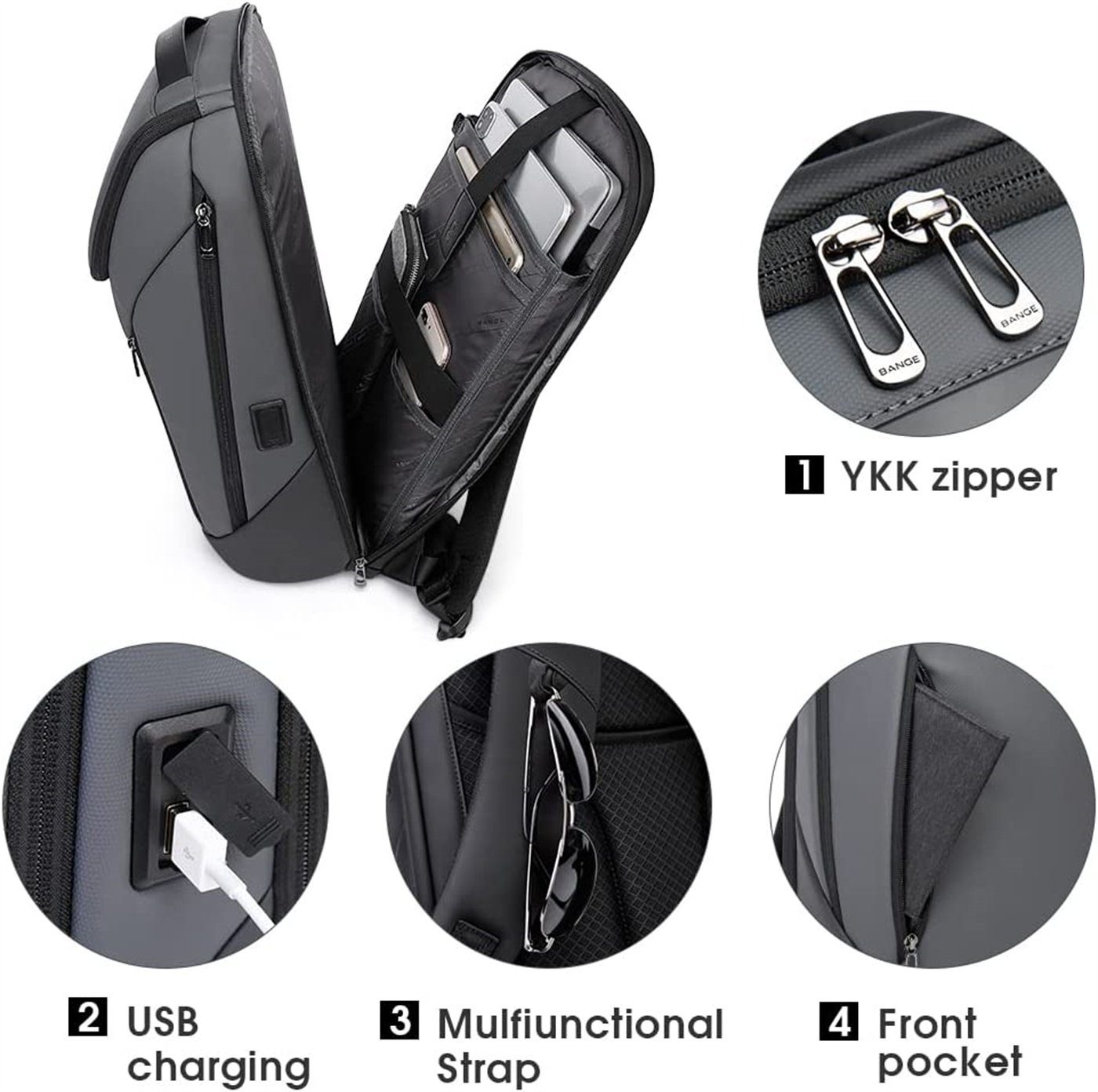 XDeer Businesstasche Business-Smart-Rucksack,Reiserucksack,Laptop-Rucksack, (15,6 Zoll) mit USB-Ladeanschluss,wasserdicht,langlebig