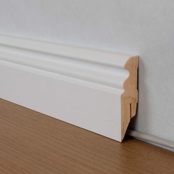 PROVISTON Sockelleiste MDF, 19 x 80 x 2500 mm, Weiß, Fußleiste Berliner Profil