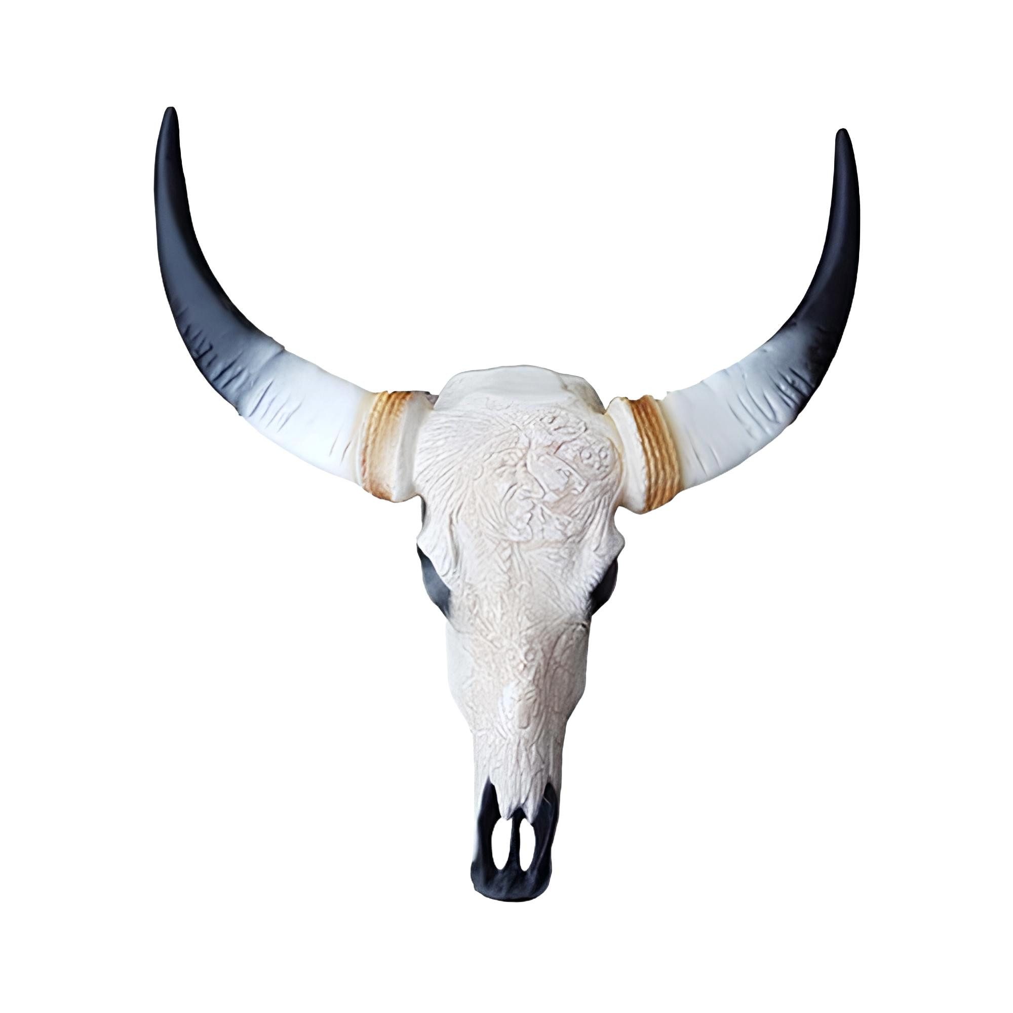 JVmoebel Wanddekoobjekt Rinderschädel Dekoration aus Kunstharz für rustikales Wanddesign (Skulptur N104-69cm), Made in Europa