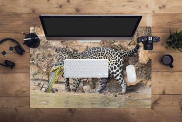 MuchoWow Gaming Mauspad Jaguar - Schlange - Wasser (1-St), Büro für Tastatur und Maus, Mousepad Gaming, 90x60 cm, XXL, Großes