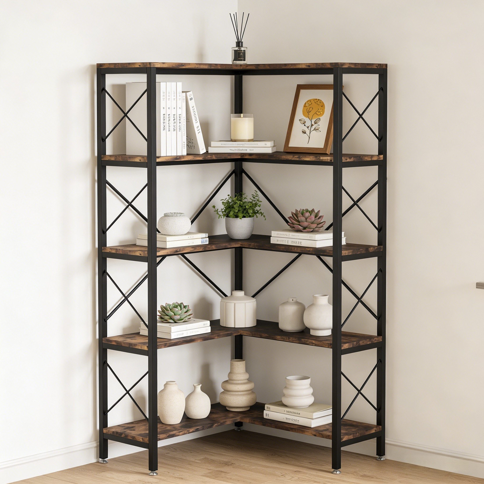 Celya Eckregal Bücherregal, 5 Ebenen Eck-Bücherregal, Aufbewahrungsregal