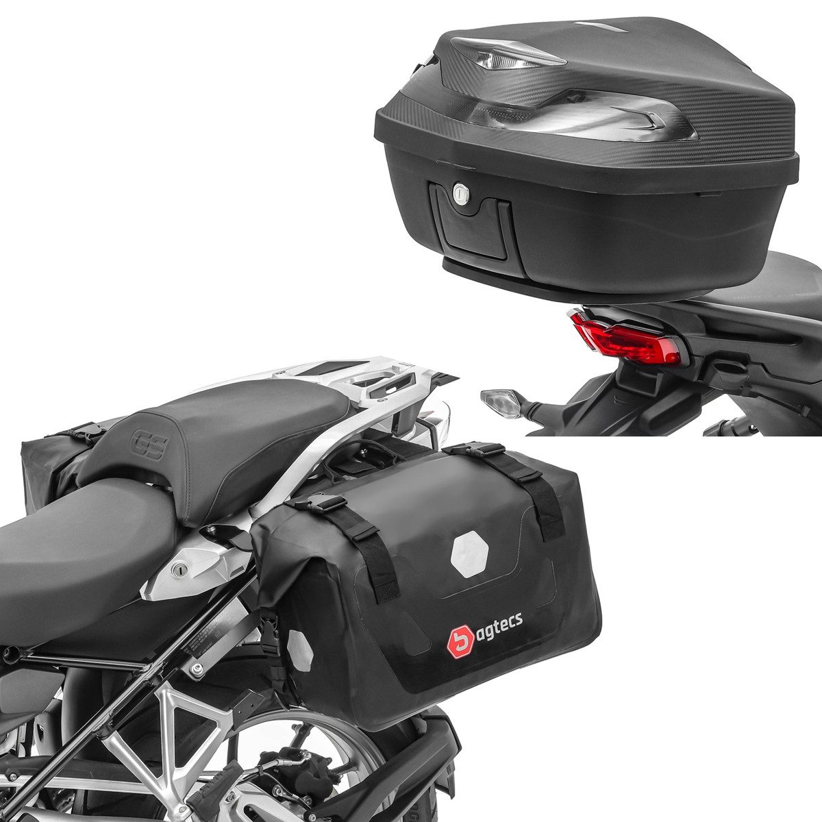 Reisetasche Set: Motorrad Topcase XK48 univ. 48 Liter sw # mit Motorrad Satteltasc