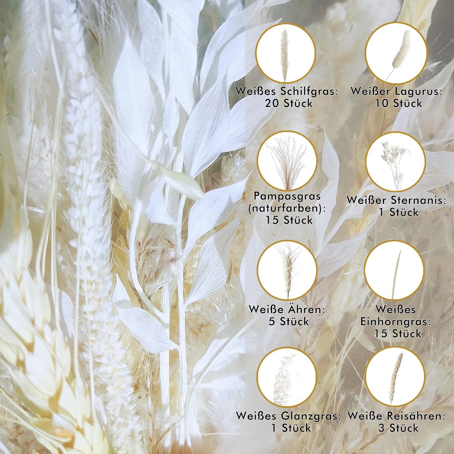 Trockenblume 70 Stück Pampasgras Getrocknet DIY 45cmTrockenblumen Deko Boho günstig online kaufen