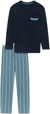 Schiesser Pyjama "Comfort Nightwear" (2 tlg) Langarmshirt mit V-Ausschnitt und aufgesetzter Brusttasche