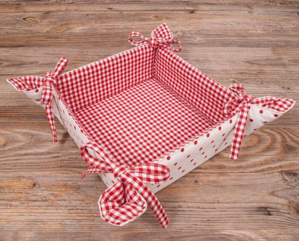matches21 HOME & HOBBY Vorratsdose Brotkorb aus Stoff LISE Rot, gepunktet Karo, in 20x20 cm, Textil, (1-tlg), Nachhaltig & Waschbar bis 30 Grad