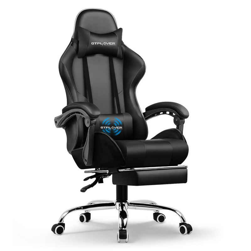 GTPLAYER Gaming-Stuhl Bürostuhl mit Massagefunktion, Fußstütze, Kopfstütze (Packung), Ergonomischer Gamer Stuhl, Maximale Belastung 150 kg, 360° drehbar