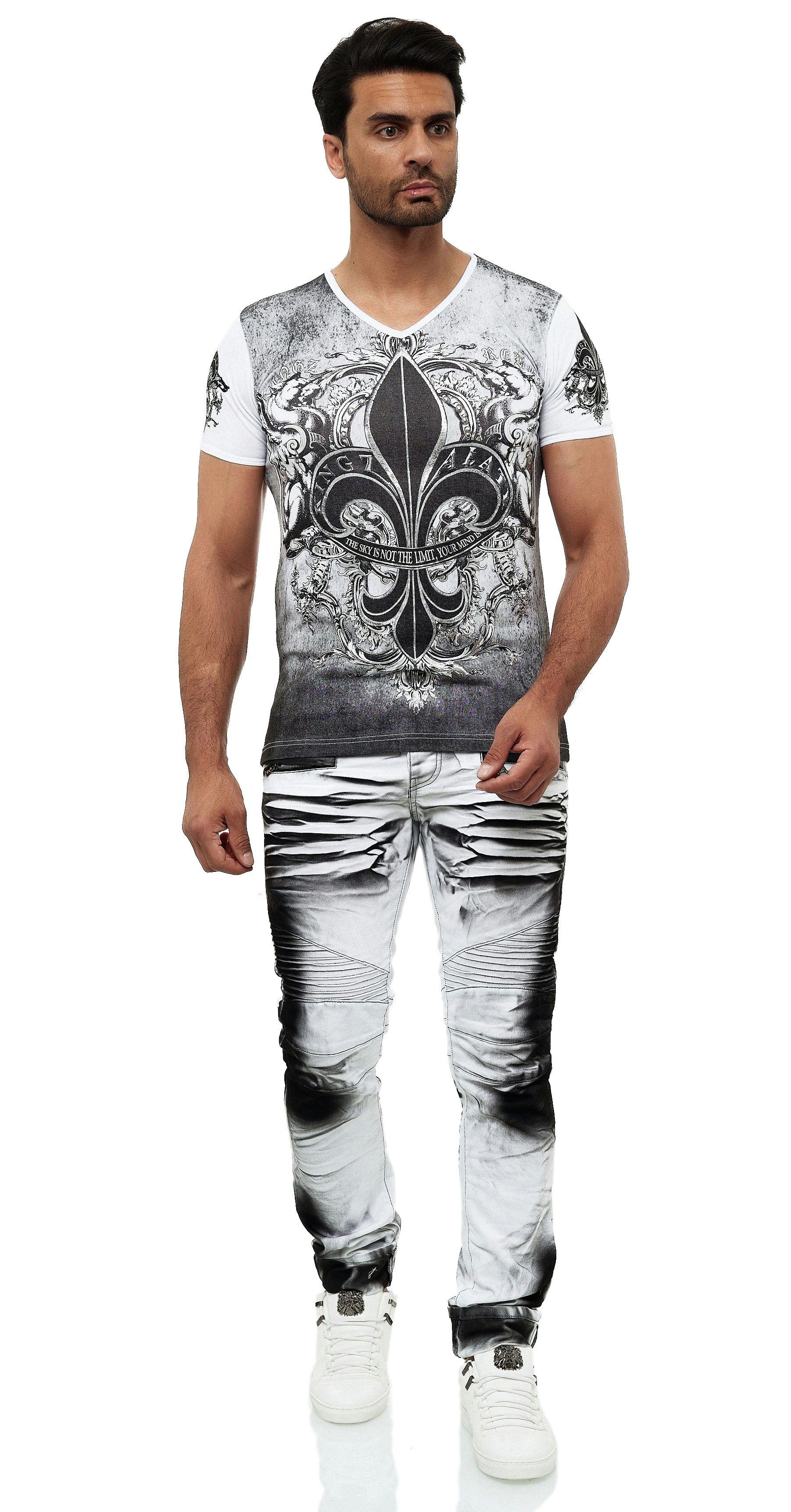 in T-Shirt weiß-silberfarben Design coolem KINGZ