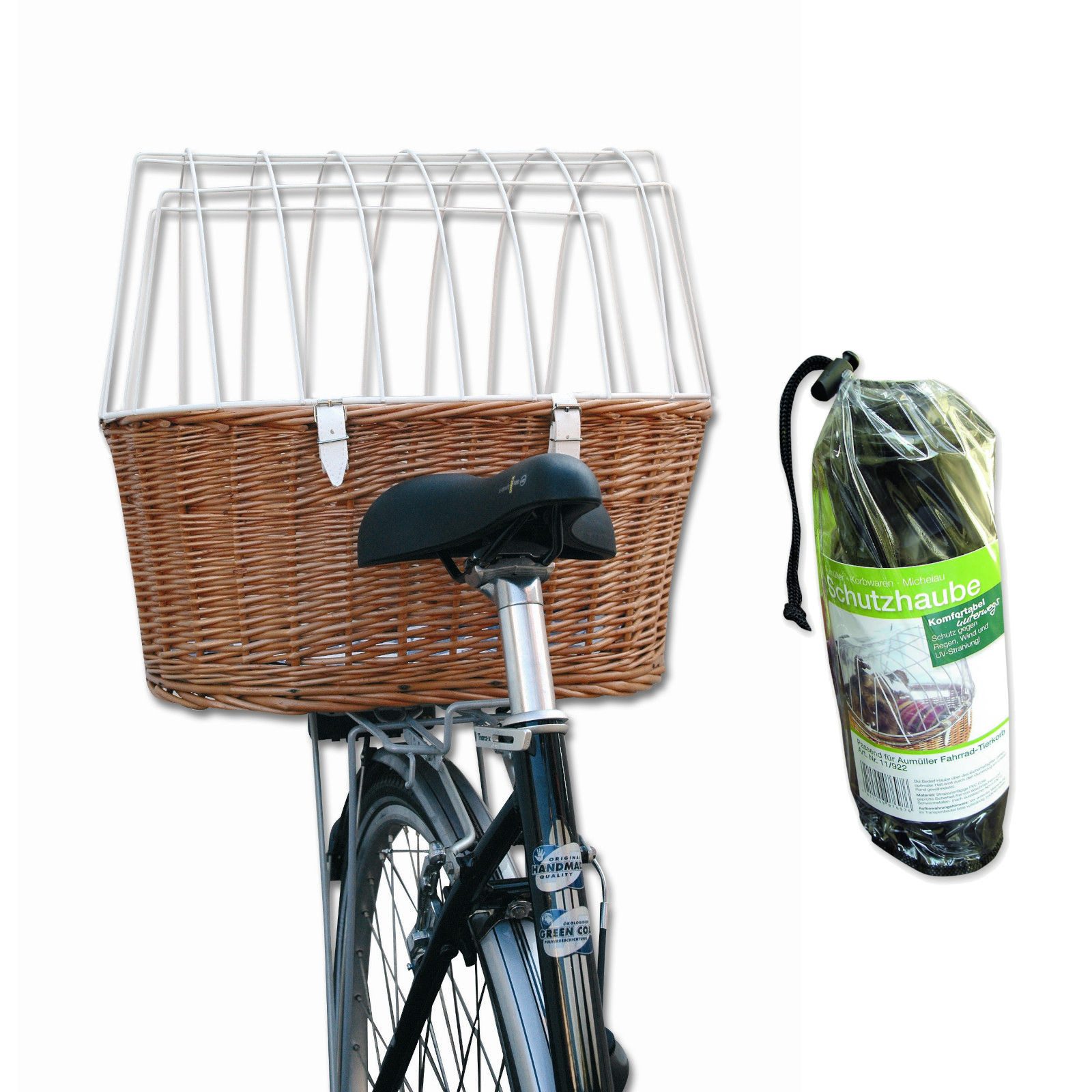 Aumüller Tierfahrradkorb Fahrrad-Tierkorb mit Halter, L: 52 cm + Schutzhaube, Gepäckträgermo...