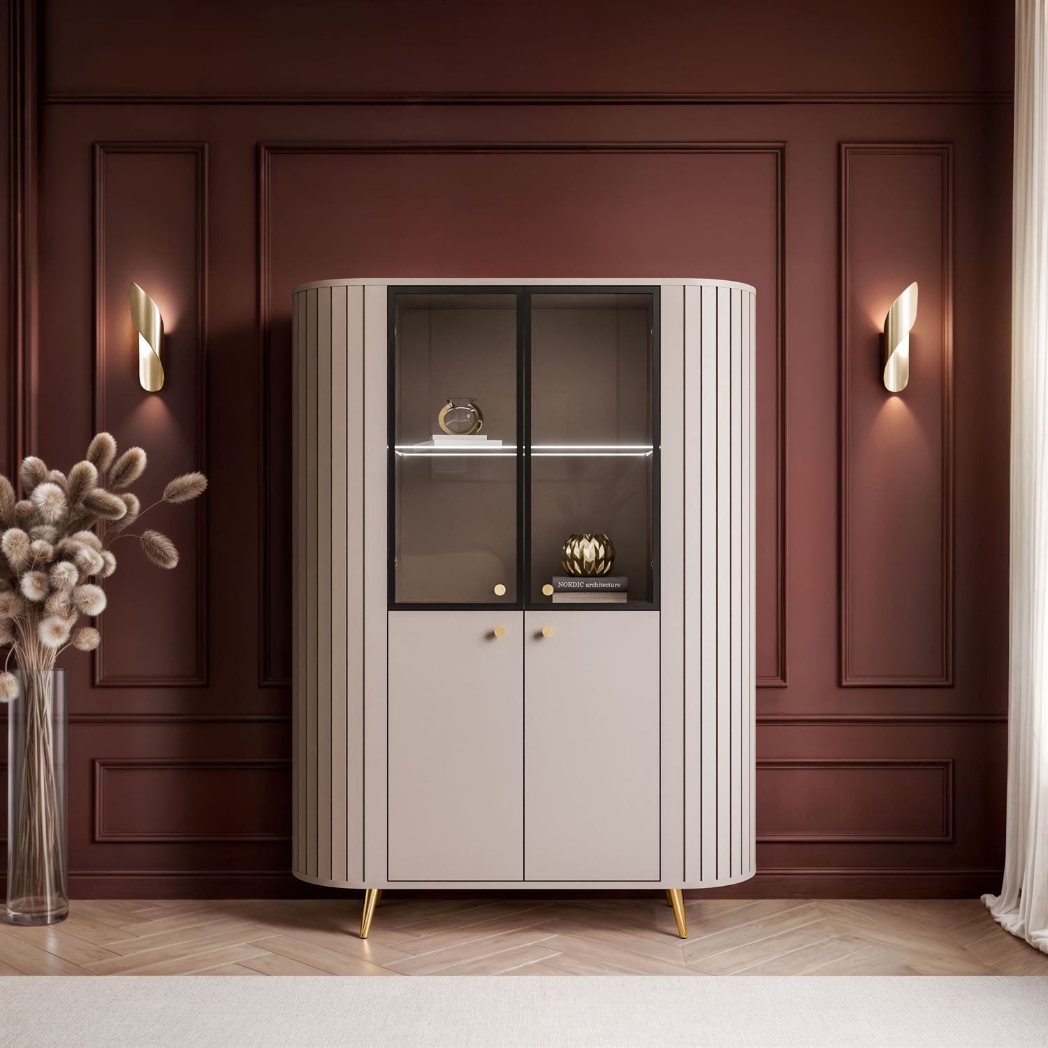 Lookway Standvitrine ELODIE II Vitrine mit Glastüren und LED-Beleuchtung