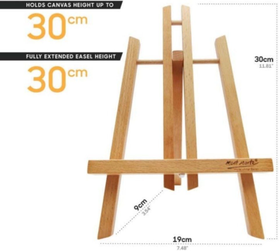 Mont Marte Tischstaffelei Kompakte Staffelei aus Buche - in 2 Varianten (30 cm & 40 cm Höhe), Buchenholz-Staffelei zum Malen & für Leinwände, Photos & Kunstwerke