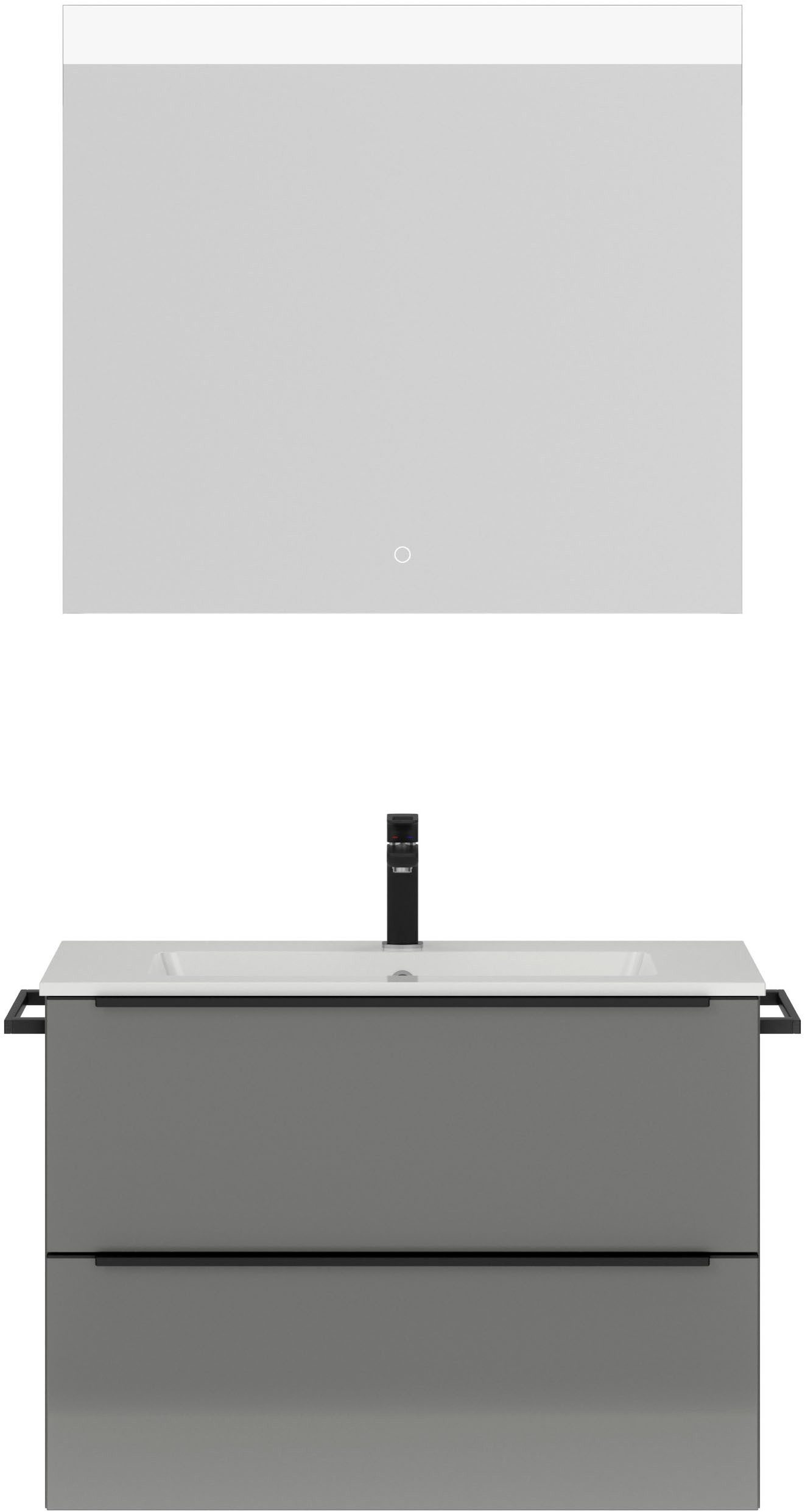 nobilia® Badmöbel-Set Levere, (2-St., vormontiert, mit Soft-Close), Hochglanz, inkl. Spiegel mit Touch-Sensor, in vier Breiten
