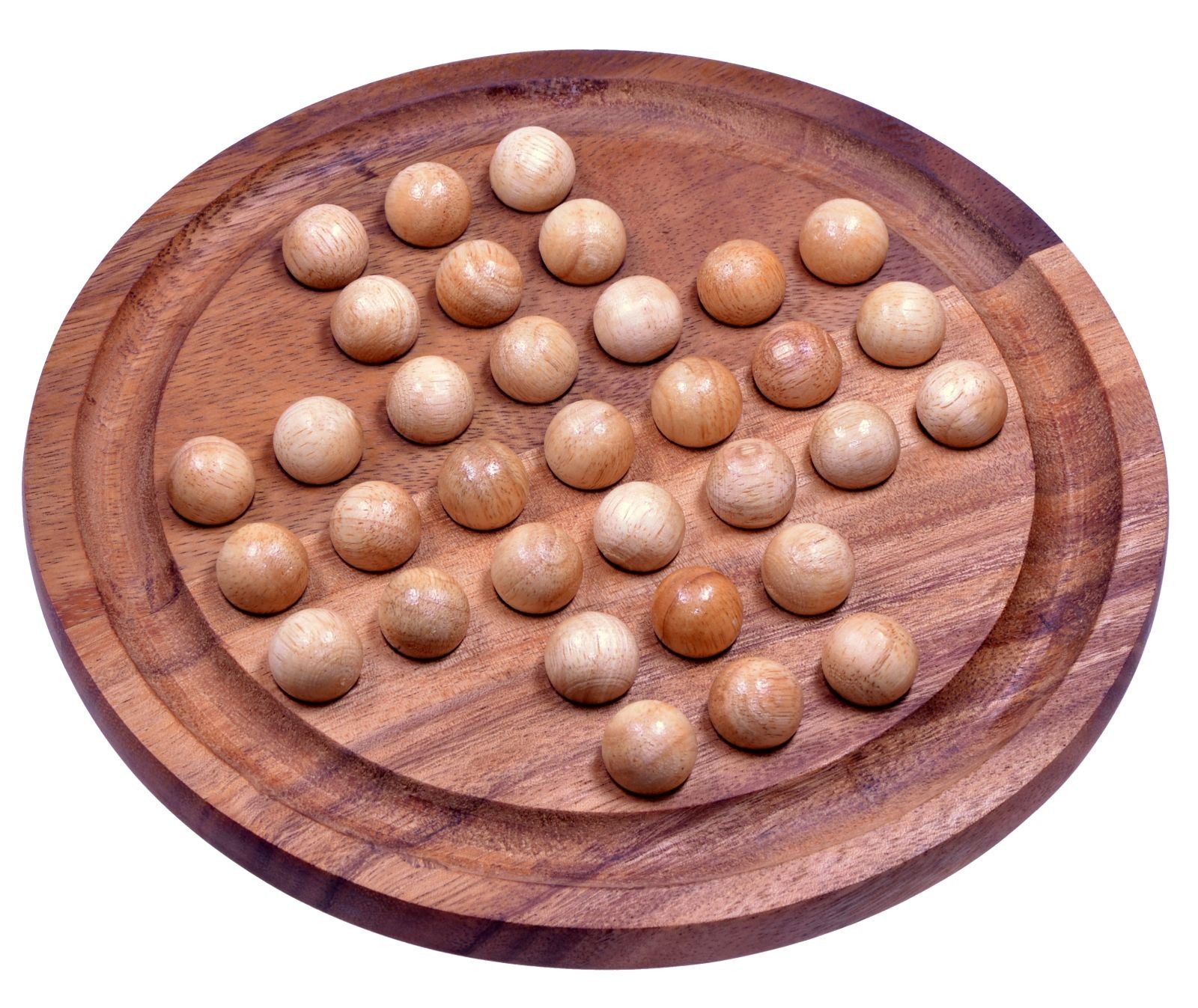 LOGOPLAY Spiel Solitär Gr. XL rund mit hellen Kugeln, Gesellschaftsspiel, Solitär XL rund Edles Knobelspiel aus Samena-Holz mit Holzkugeln Ø 26