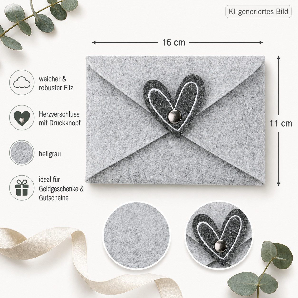 GILDE Briefumschlag Filz Briefumschlag Herz 16 x 11 cm – Bild 3 von 5