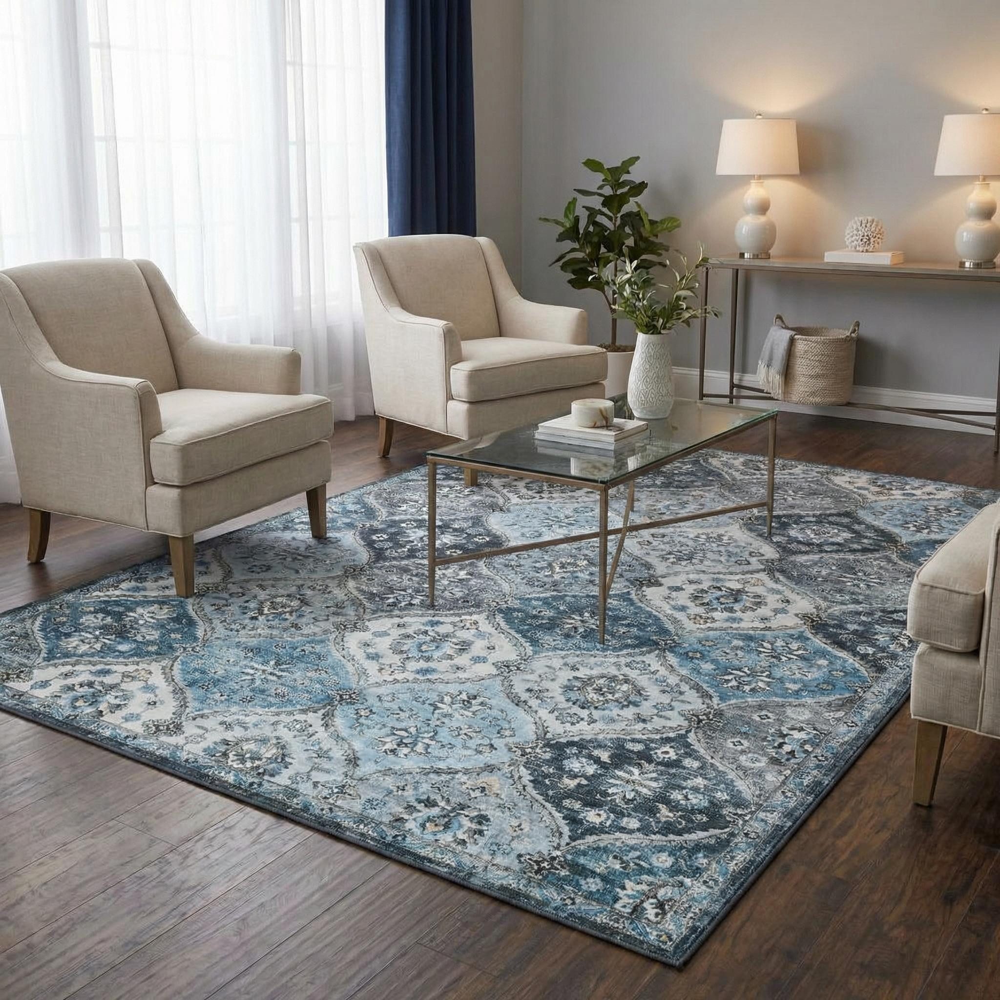 GarveeMore Teppich MosaikBlüte, rechteckig, Höhe: 5 mm, Mix aus Orient-, Boho- und modernem Wohnstil im Light-Luxury-Look