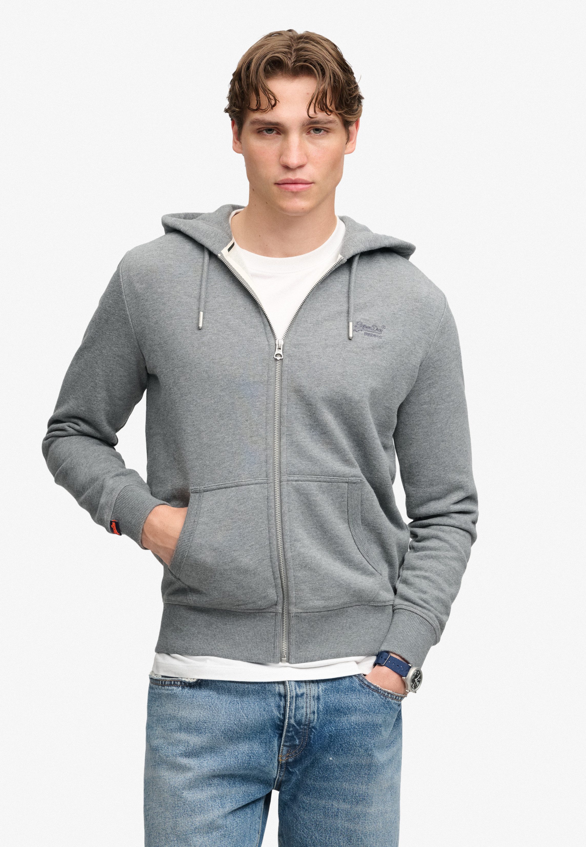 Superdry Kapuzensweatjacke ESSENTIAL LOGO ZIP HOODIE HB Baumwollmischung, slim fit