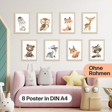 CreativeRobin Poster Waldtiere Poster-Set • Babyzimmer Deko • ohne Rahmen • CreativeRobin, Waldtiere ohne Flora, süße Tiermotive