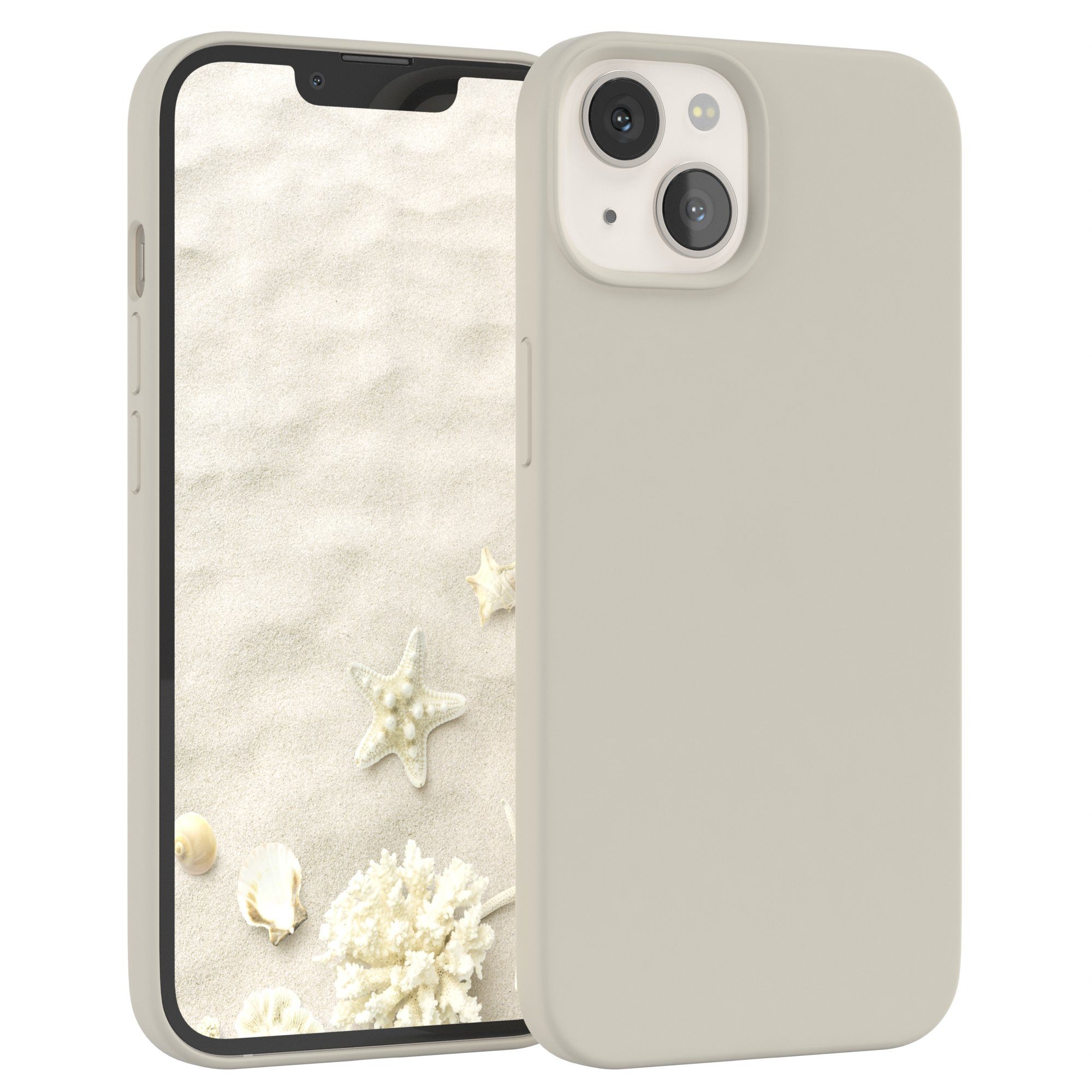 EAZY CASE Handyhülle Premium Silikon Case für Apple iPhone 13 6,1 Zoll, Hülle Silikon mit Displayschutz Handy Softcase Slimcover Taupe / Beige