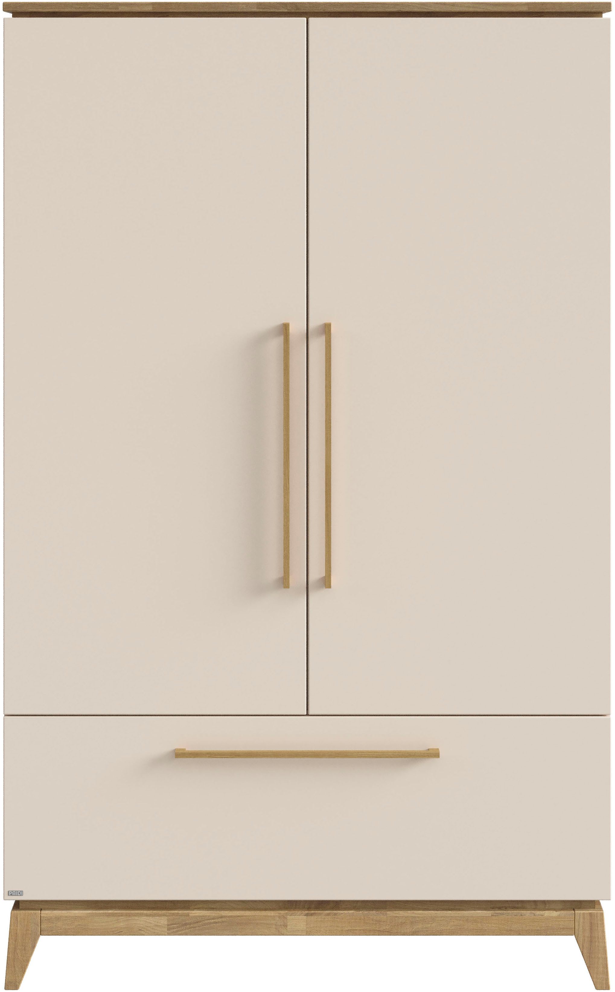 PAIDI Kleiderschrank STIENE in Beige oder Grau, 2 Türen und 1 Schublade mit Soft-Close (B/H/T ca. 123/200/57cm) inkl Kleiderstange + Einlegeböden, Kleiderschrank mit Eiche Massivholz