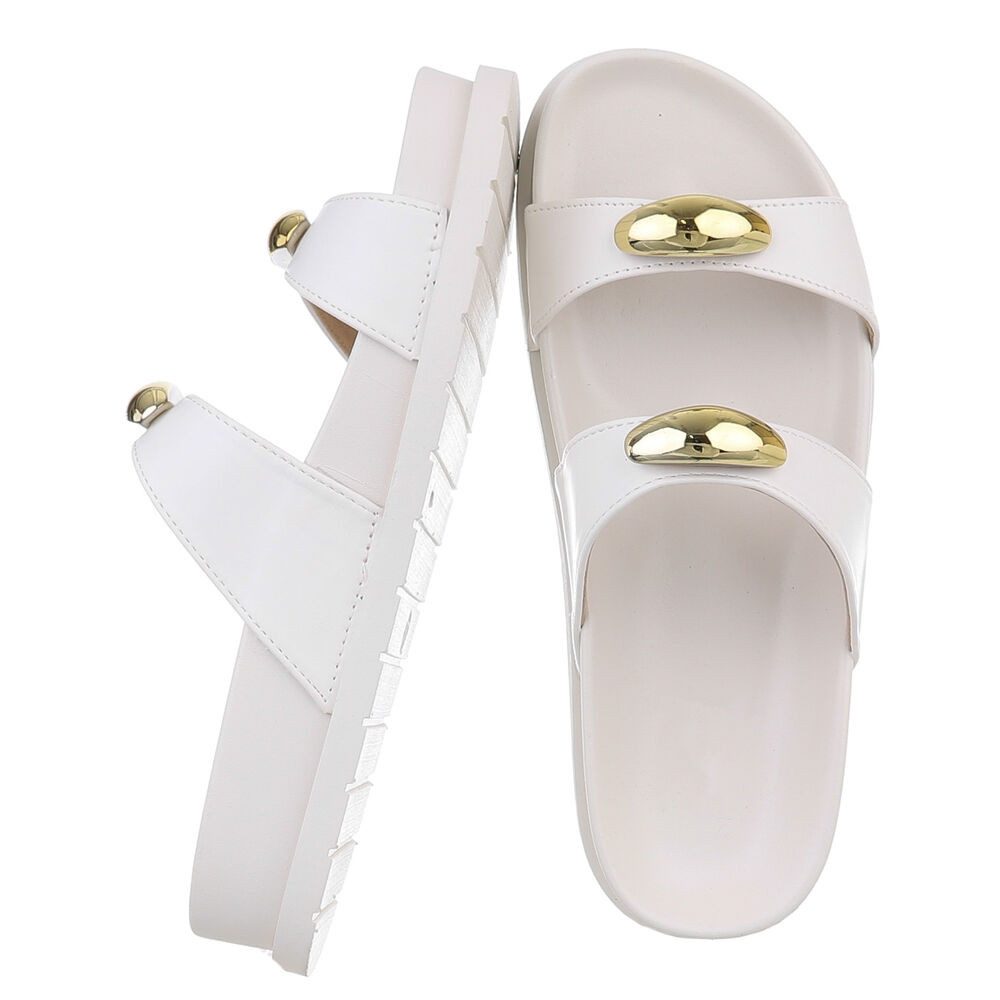 Ital-Design Bequeme Damen-Sandalen mit goldenen Details – Beige Pantolette günstig online kaufen