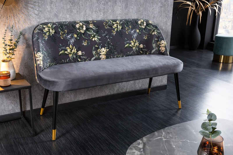 riess-ambiente Sitzbank PRÊT-À-PORTER grau / schwarz (Einzelartikel, 1-St), Wohnzimmer · Samt · Metall · florales Design · Retro
