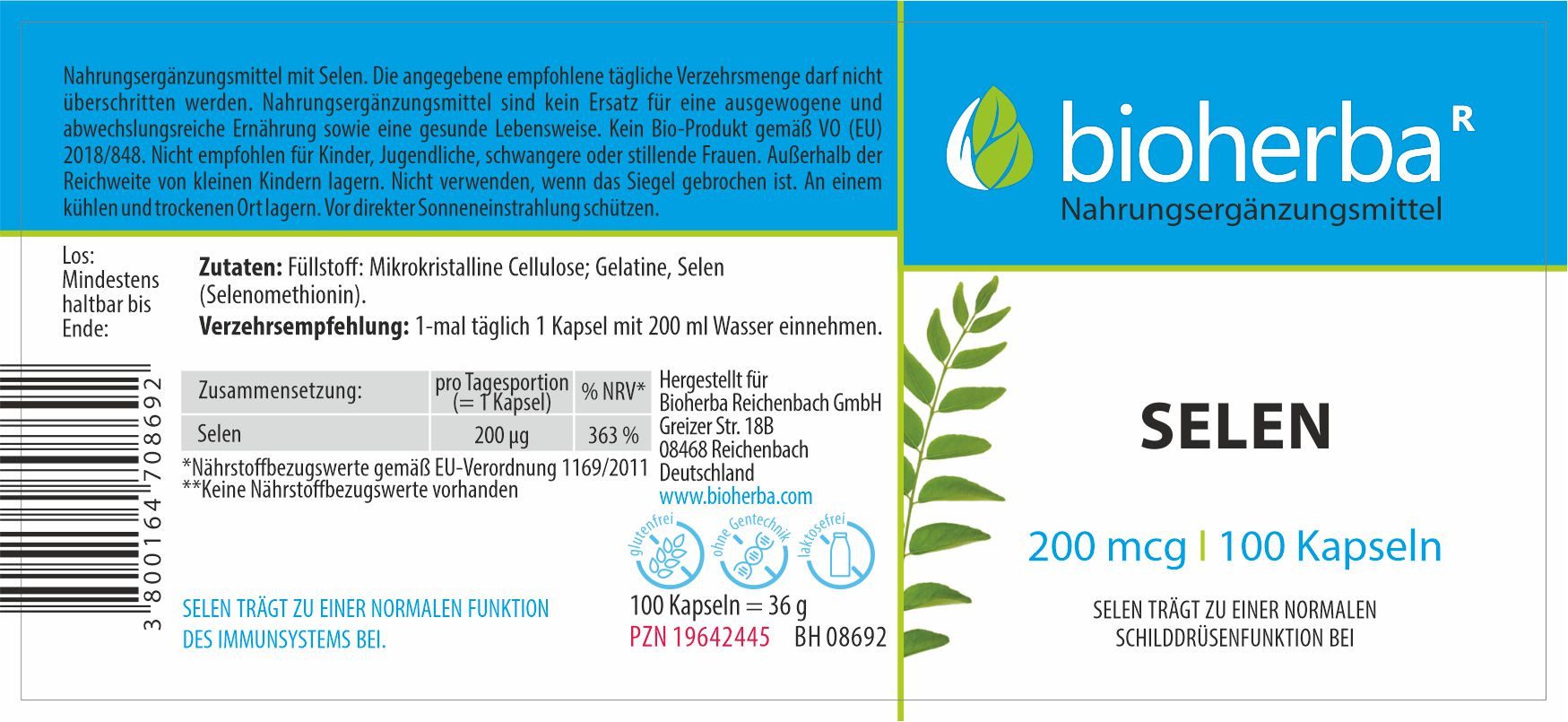 BIOHERBA R Bioherba Selen 200 mcg 100 Kapseln Kapseln, 100 er 36 g