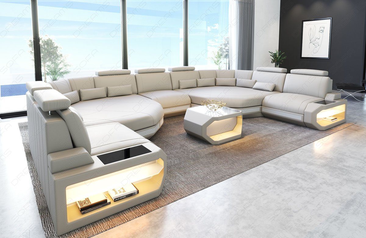 Sofa Dreams Wohnlandschaft Leder Couch Asti Sofa, Couch, XXL U Form Ledersofa mit LED, Designersofa