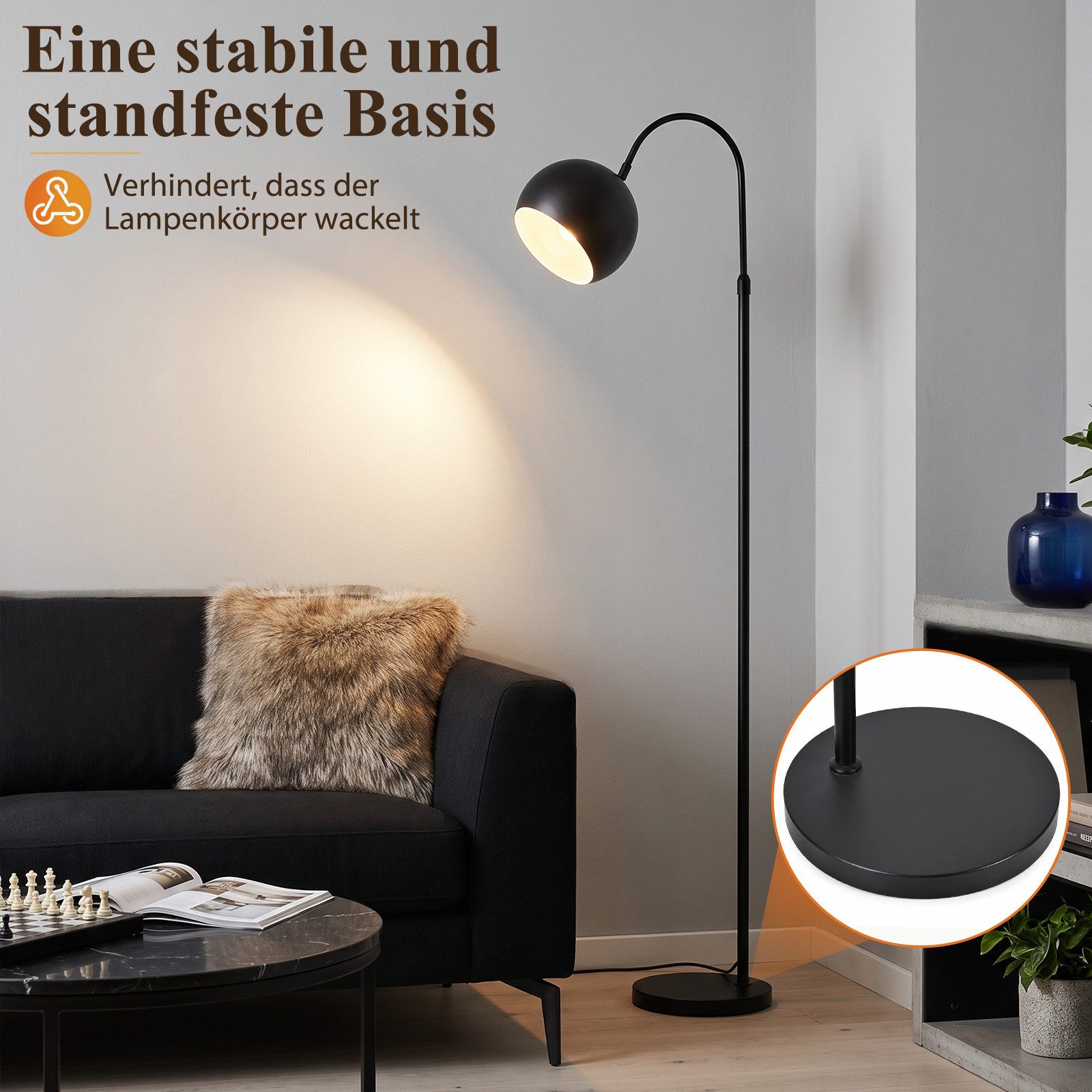 Nettlife Stehlampe Bogenlampe Wohnzimmer Schwarz/Antik Bronze Retro Metallschirm E27 40W, ohne Leuchtmittel, 160 cm ideal als Leseleuchte für Wohnzimmer – Bild 2 von 5