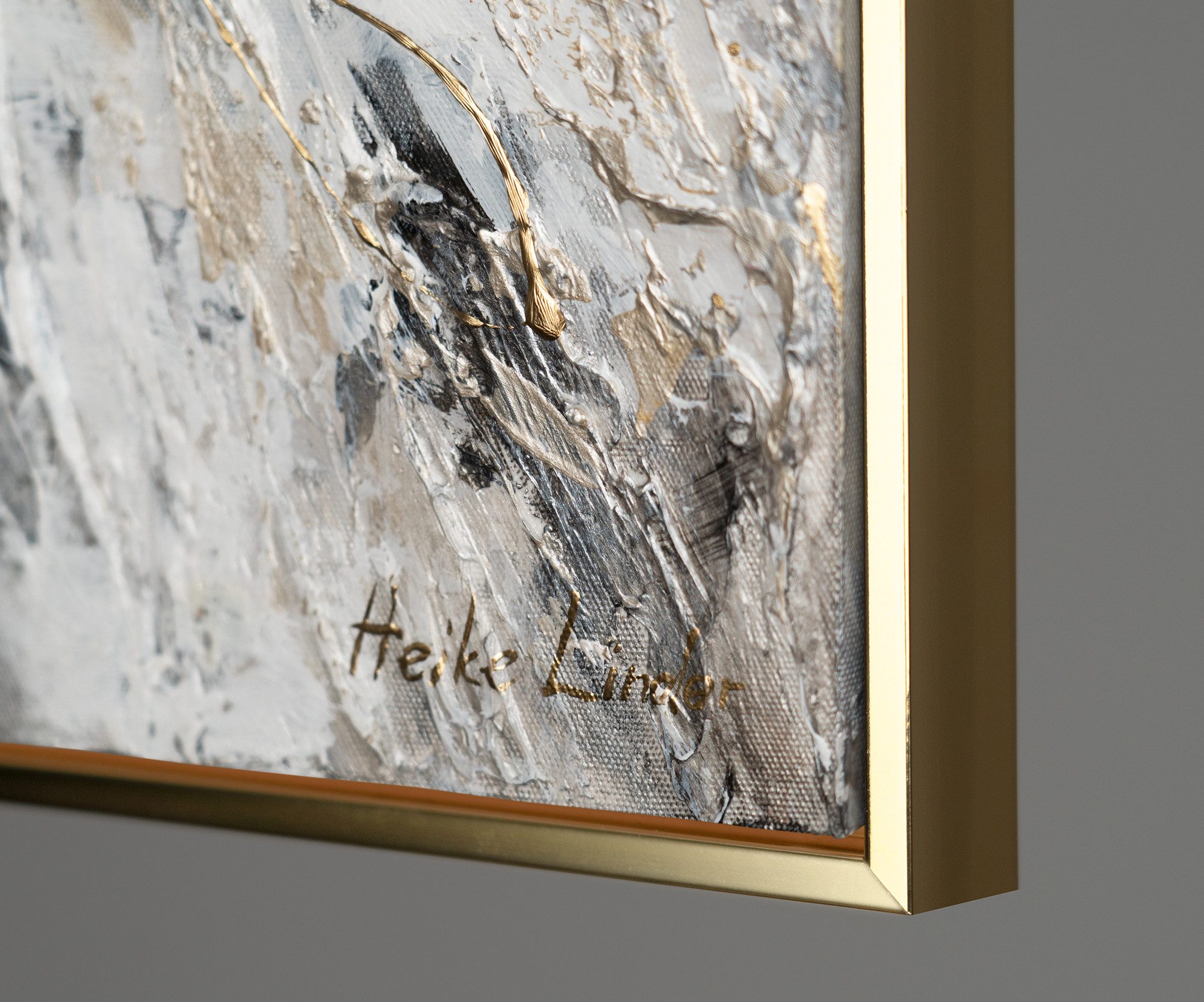 YS-Art Gemälde Goldene Flügel, Abstraktion, Schmetterling, Emgel in hellen Tönen gerahmt