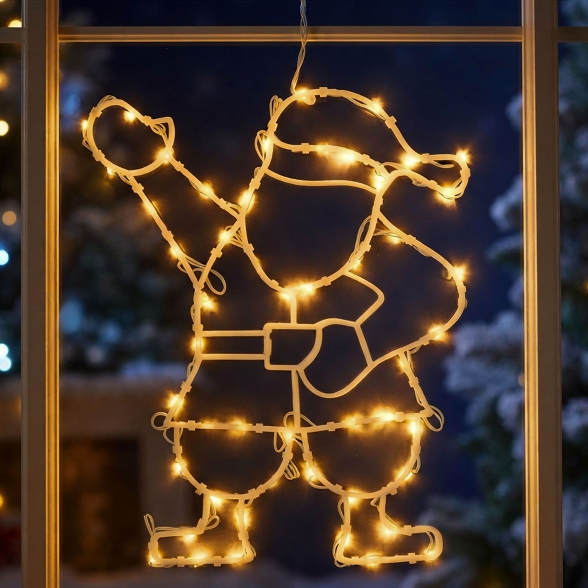 Spetebo LED Fensterbild XL LED Fenster Silhouette Nikolaus mit Timer, Dual-Timer, LED fest verbaut, warm weiß, Deko Weihnachts Beleuchtung Fensterbild Batterie betrieben