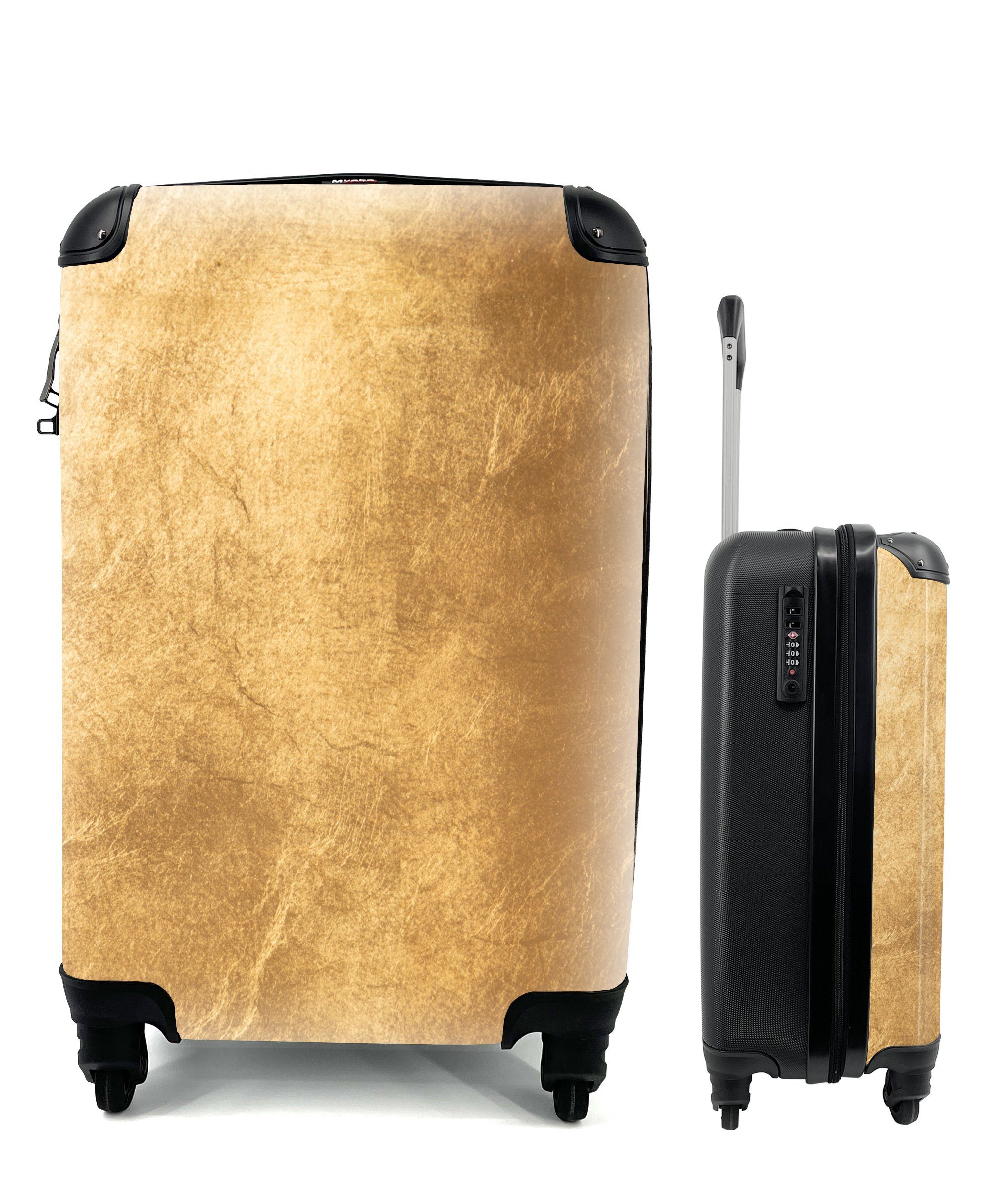 MuchoWow Handgepäckkoffer Licht fällt auf eine goldene Wand, 4 Rollen, Reisetasche mit rollen, Handgepäck für Ferien, Trolley, Reisekoffer